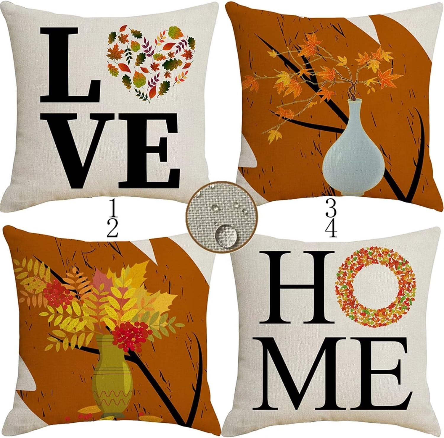 Juego de 4 fundas de almohada para exteriores, impermeables, para otoño, de 32 x 32 pulgadas, decoración de granja, fundas decorativas de lino,