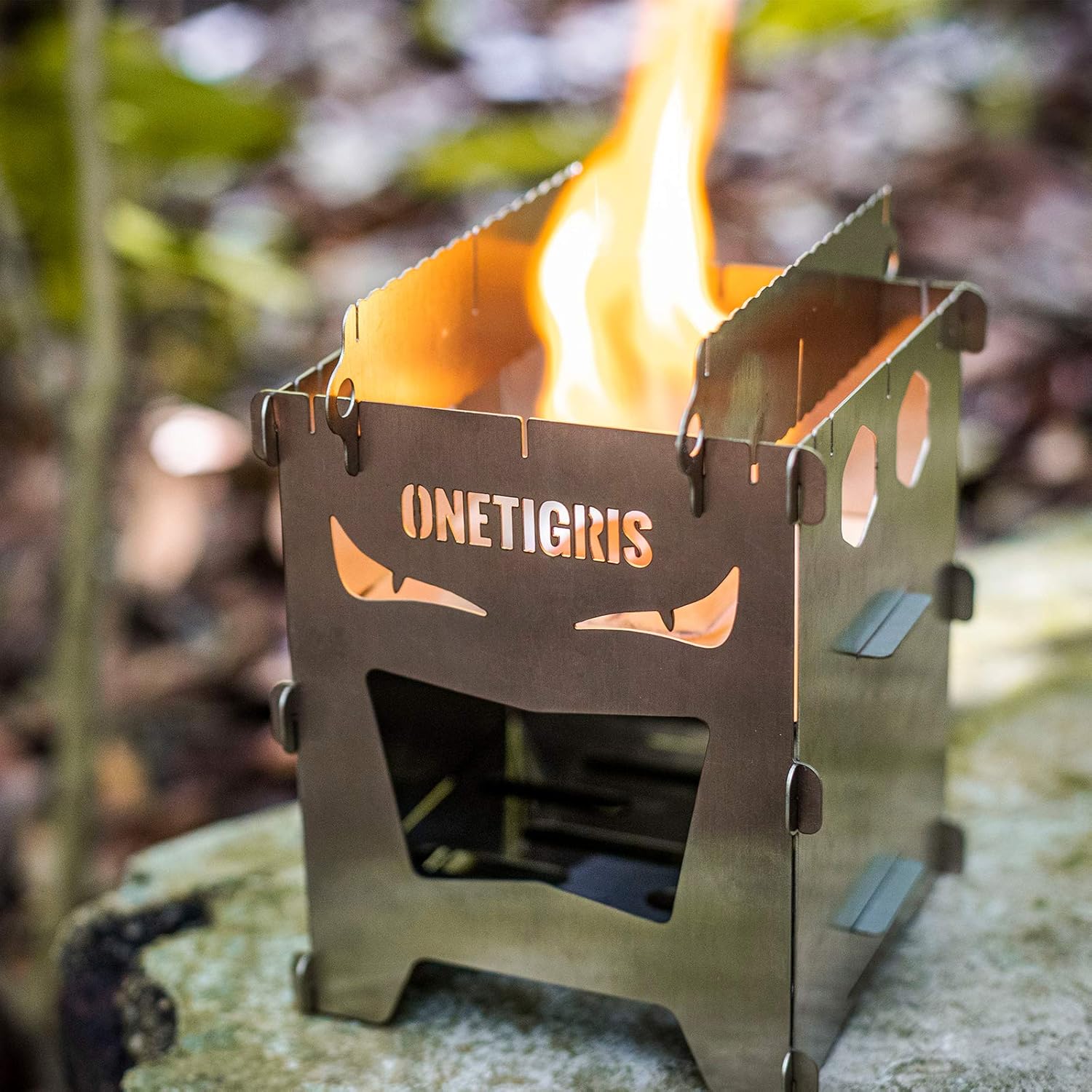 OneTigris Estufa de camping para mochileros, portátil, plegable, estufa de leña para senderismo al aire libre, picnic, barbacoa, acero inoxidable