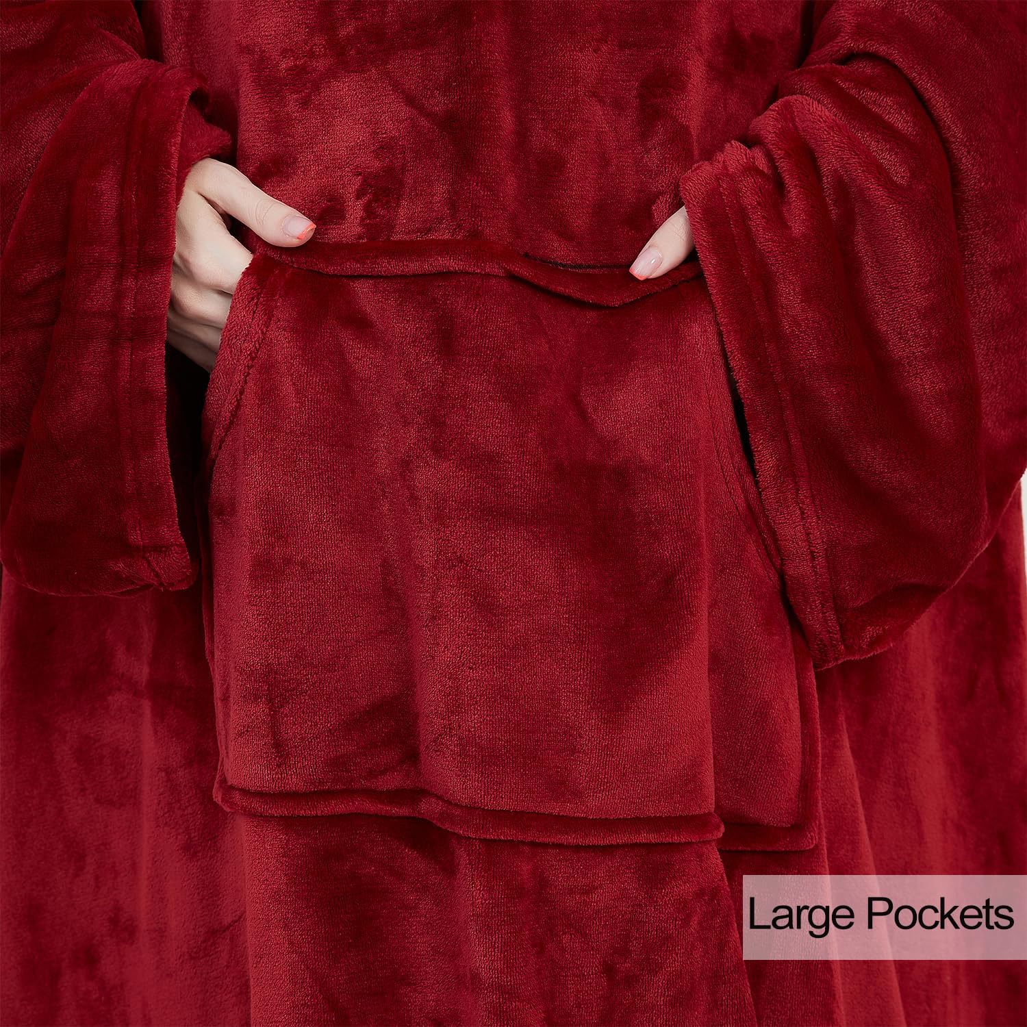 Manta de forro polar con mangas y bolsillo para el pie para adultos, mujeres y hombres, manta ligera de felpa suave para TV con mangas y velcro
