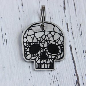 Etiquetas para perro grabadas para mascotas, etiqueta de identificación de perro personalizada con diseño de calavera, etiquetas de nombre de perro Etiquetas para perro grabadas para mascotas, etiqueta de identificación de perro personalizada con diseño de calavera, etiquetas de nombre de perro