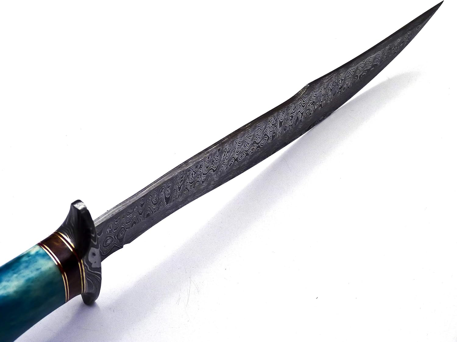 BK-41 – Cuchillo Bowie de acero de Damasco hecho a mano de 15 pulgadas, madera de Marindi maciza y mango de hueso de cuerno de toro con funda de