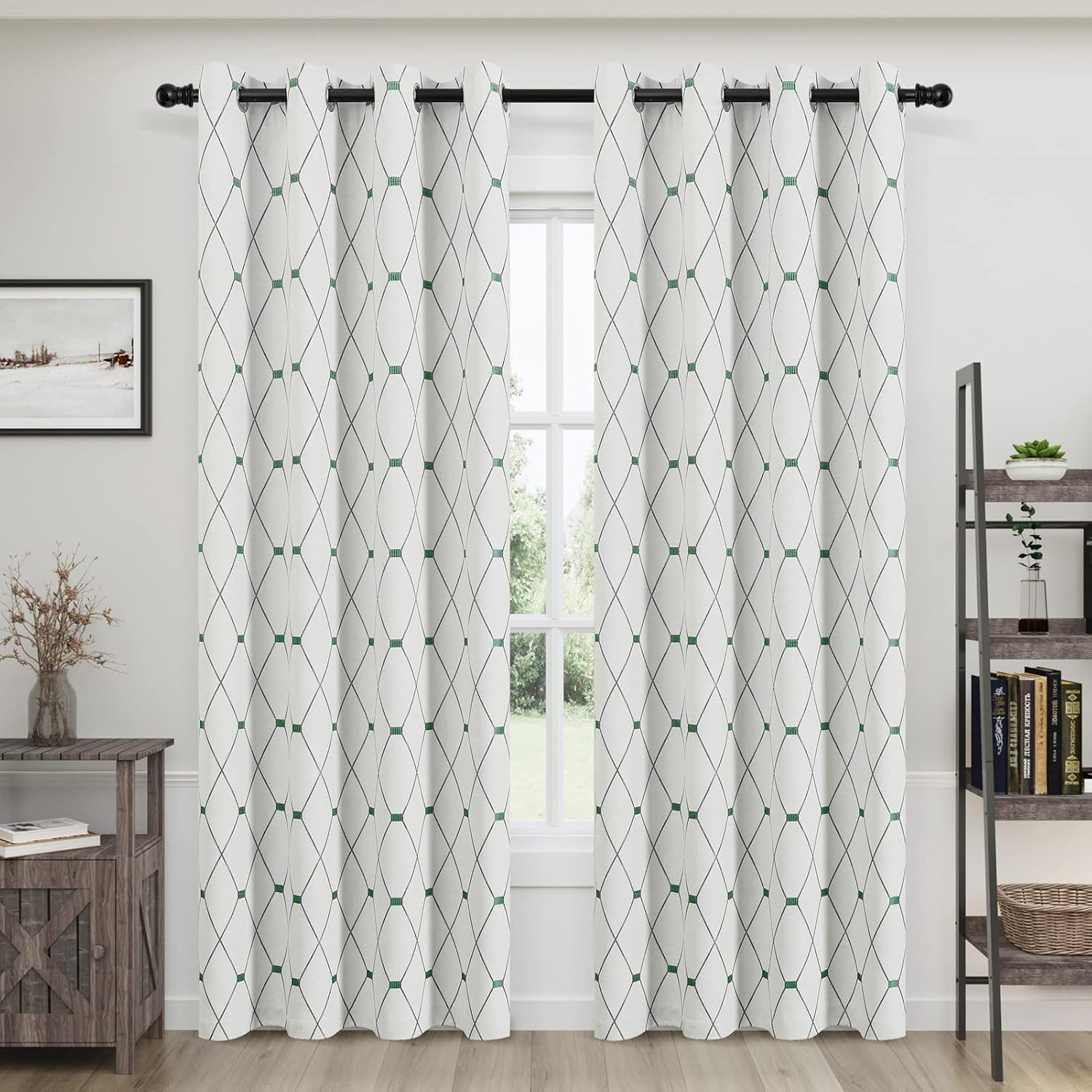 Cortinas bordadas de 84 pulgadas de largo, juego de 2 paneles para sala de estar, dormitorio, cortinas texturizadas de lino de algodón con textura
