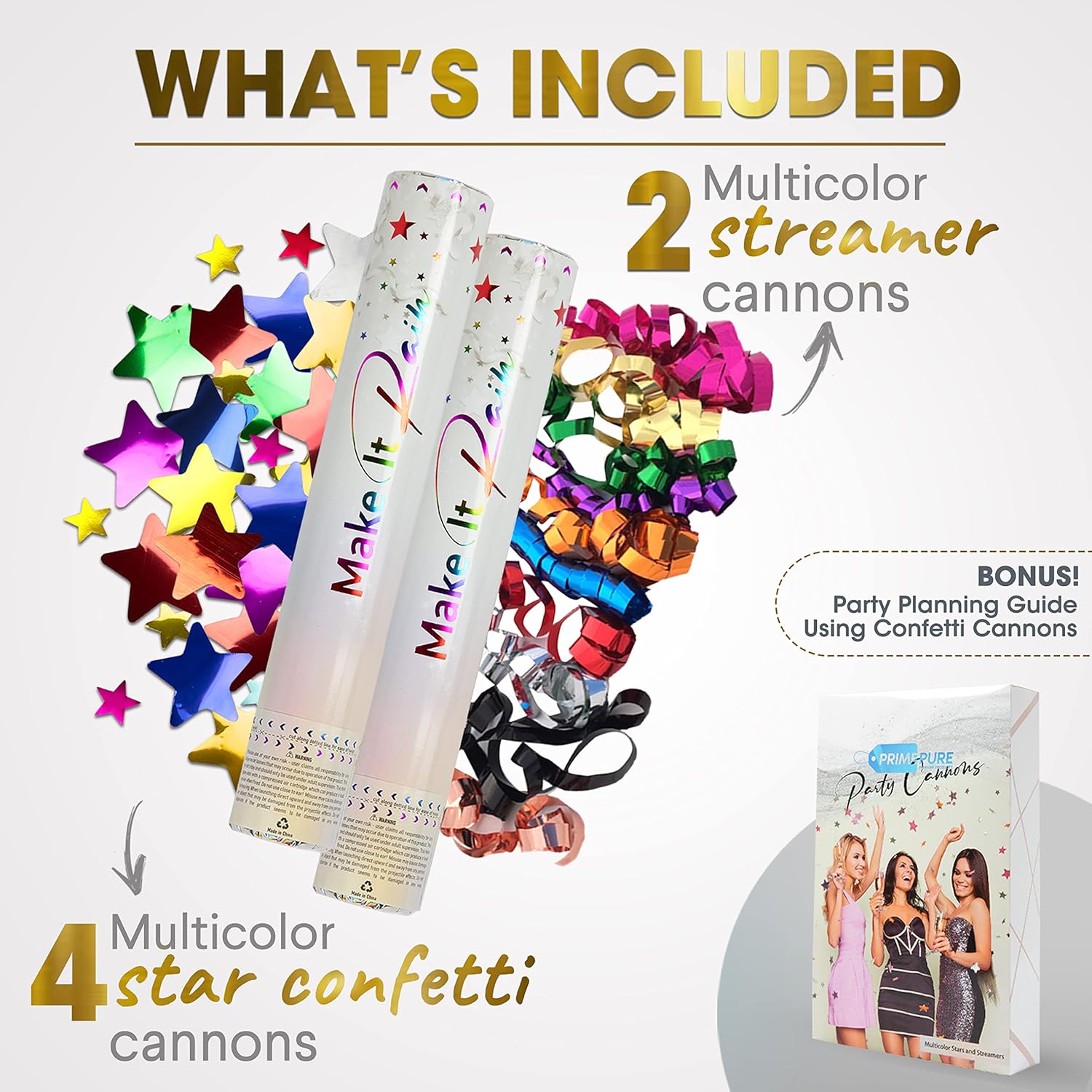 Paquete de 6 unidades de confeti multicolor  Cañón de confeti para fiestas de eventos, celebración de cumpleaños, lanzador de estrellas  Paquete de