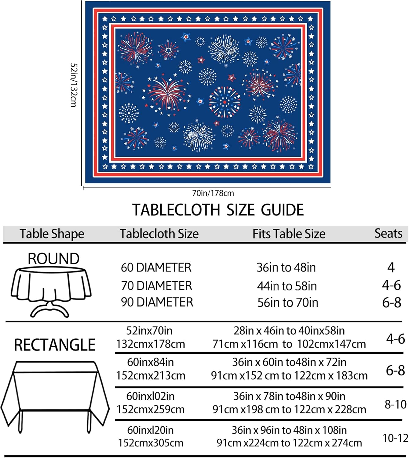 Hexagram Mantel del 4 de julio, mantel rectangular de bandera estadounidense de 52 x 70 pulgadas, estrellas rojas y azules para interiores o