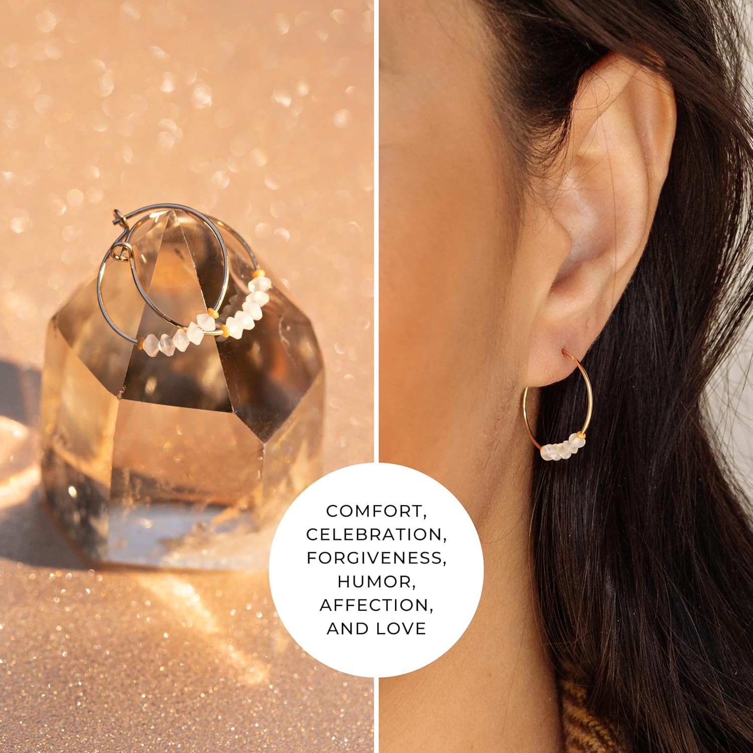 SoulKu Gold Hoop Earrings For Women, 14k Gold Earrings with Moonstone Gemstones, Delicate Jewelry for Women, Handmade Gift for Sister and Bestfriend
