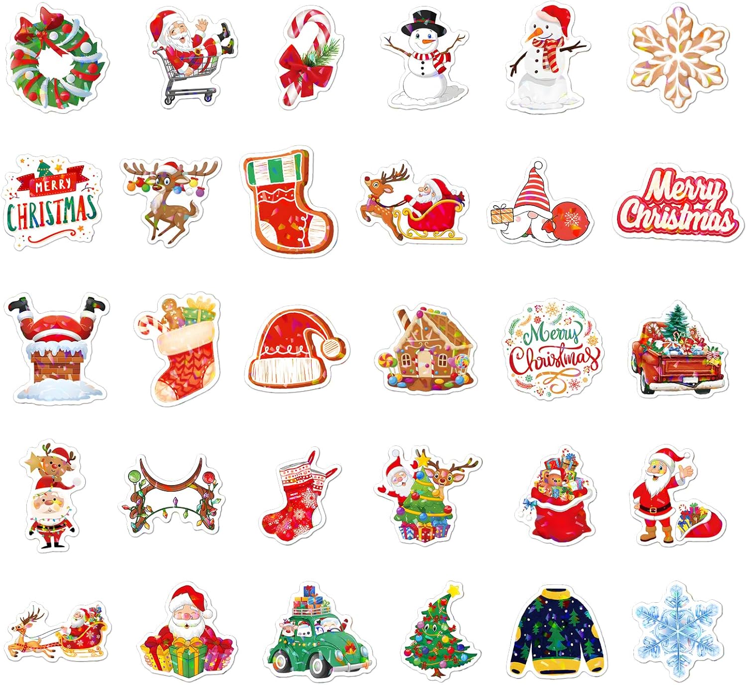 50 calcomanías de Navidad, calcomanías holográficas con temática navideña, calcomanías navideñas para niños y adultos, calcomanías de vinilo