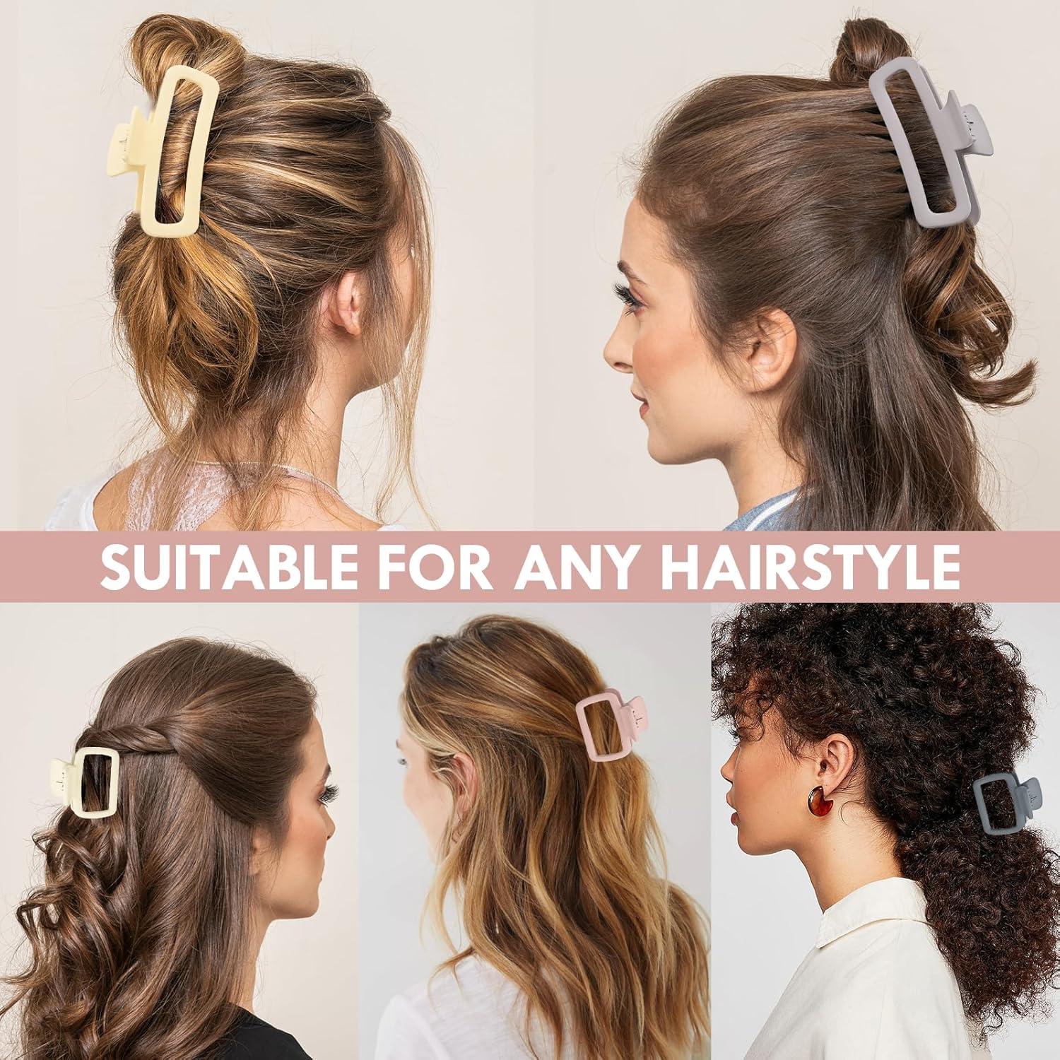 Paquete de 8 pinzas grandes para el cabello grueso, rizado, largo, cuadrado, de sujeción fuerte, pinzas de mandíbula mate, medianas, grandes, pinzas