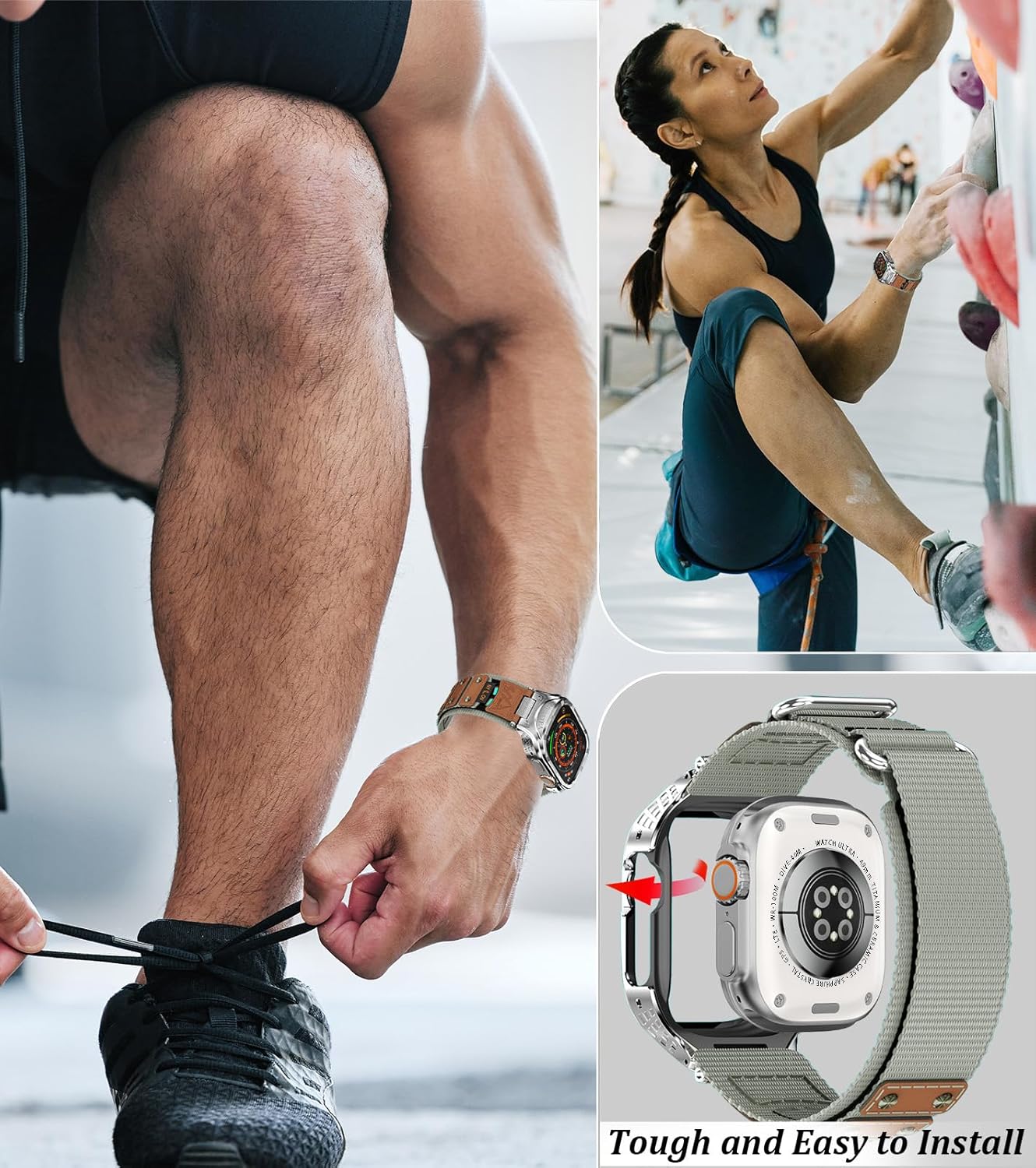 Caseultra Correa deportiva de nailon compatible con Apple Watch Band de 1.732 pulgadas1.654 pulgadas, correa militar extra ancha para hombres,
