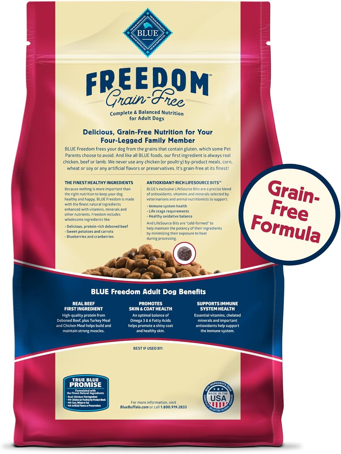 Blue Buffalo Freedom – Receta sin granos para perro, receta de carne de res, 4 libras