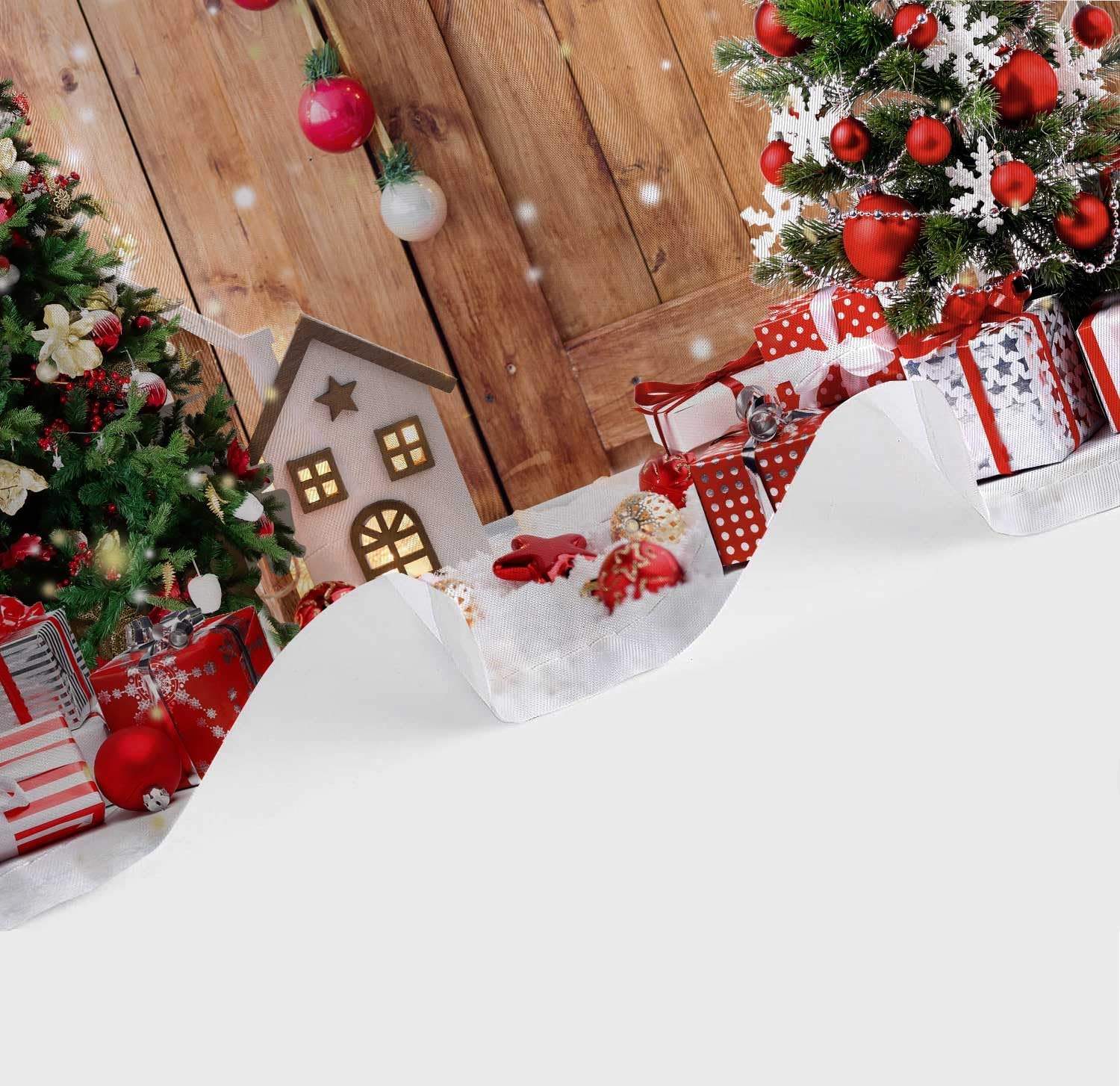 Hjokiupt Cortina de ducha de Navidad de granja, regalo de árbol de Navidad de invierno, decoración del hogar, puerta de granero de madera, cortinas