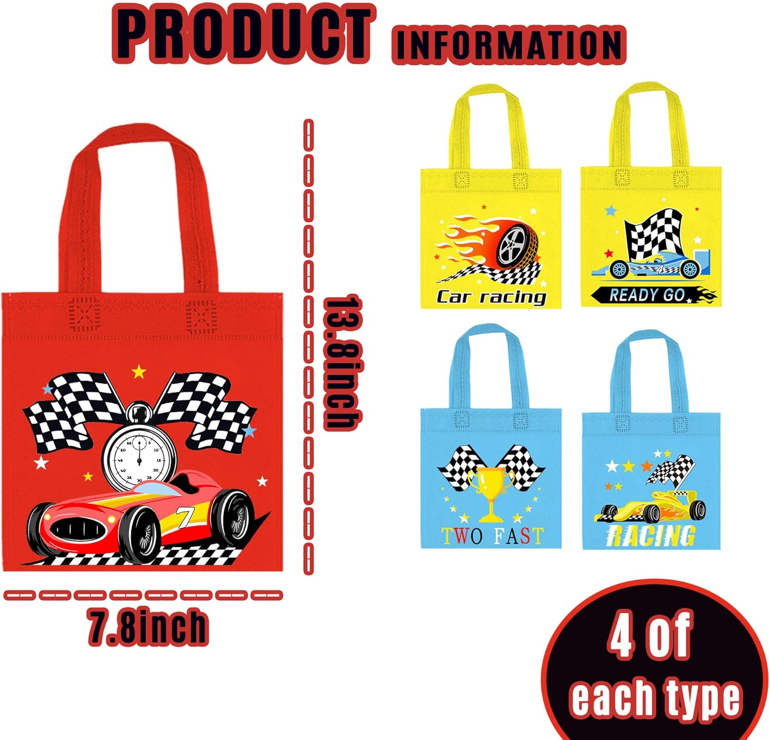 BANBALLON 20 bolsas de regalo de fiesta de coches de carreras, no tejidas, bolsas de regalo para niños, fiestas de cumpleaños, fiestas temáticas,