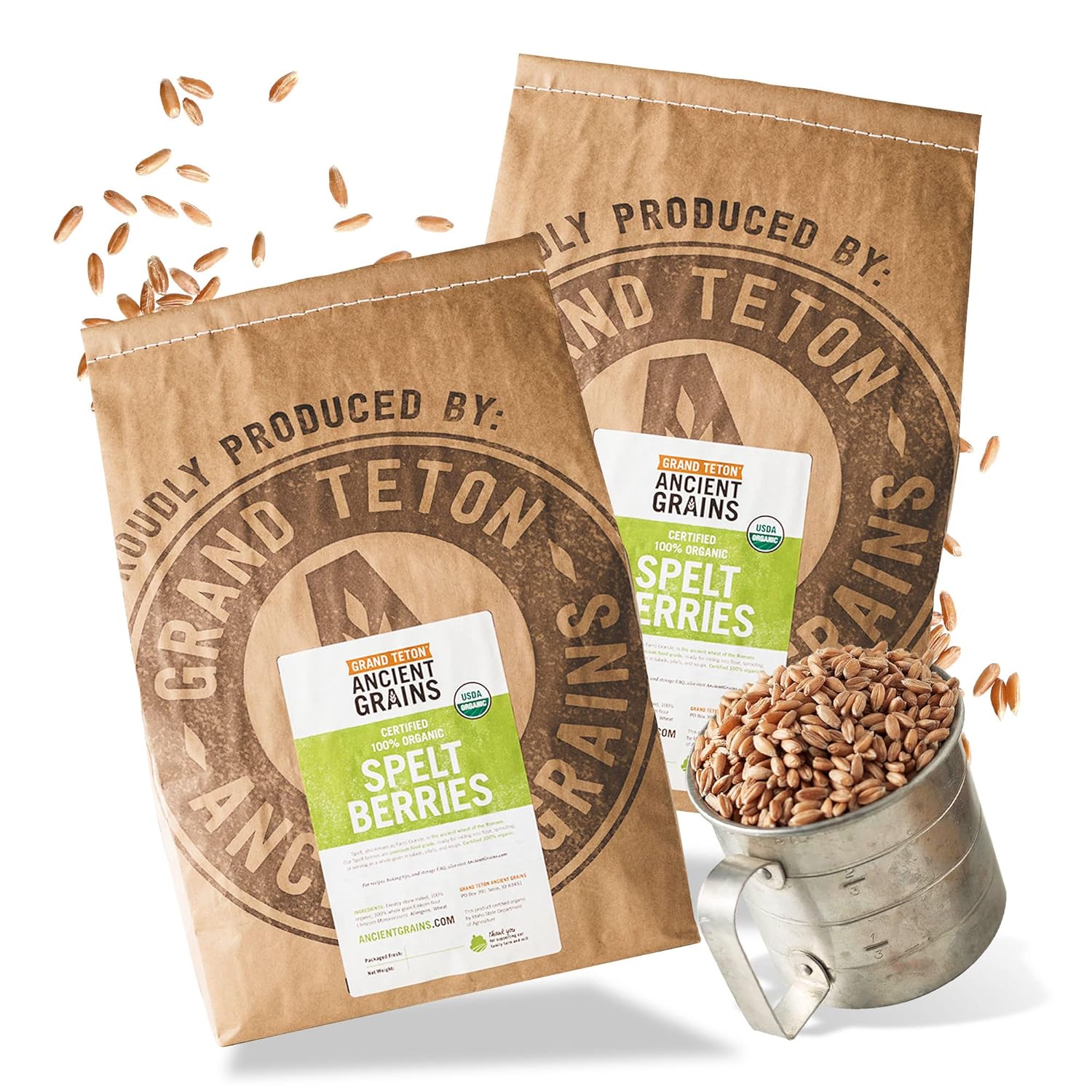Grand Teton Ancient Grains – Bayas de espelta 100% orgánicas, bayas enteras de espelta sin moler, grano orgánico Farro cultivado en Estados Unidos,
