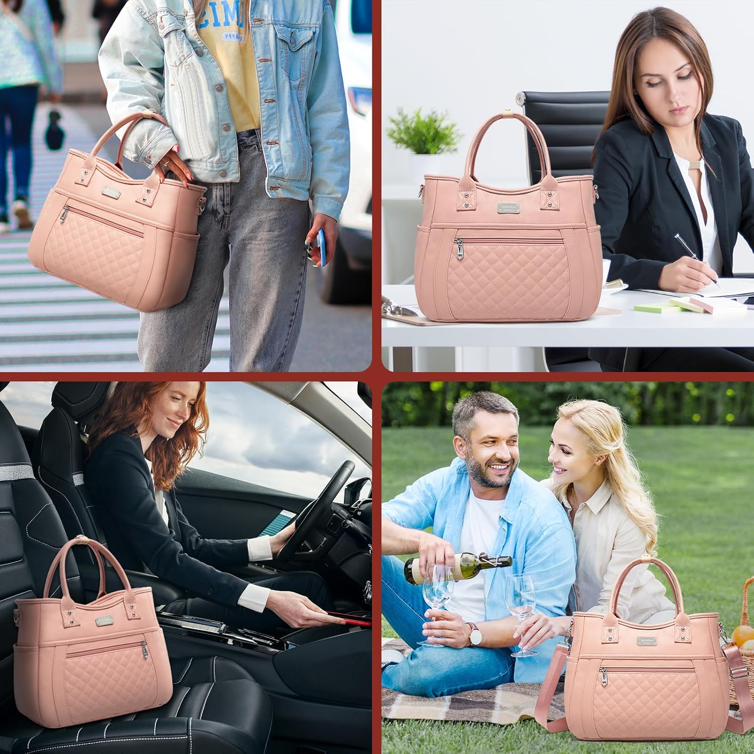 Bolsa de almuerzo para mujer, aislada, a prueba de humedad, de piel sintética, grande, a prueba de fugas, congelable, reutilizable, portátil, para