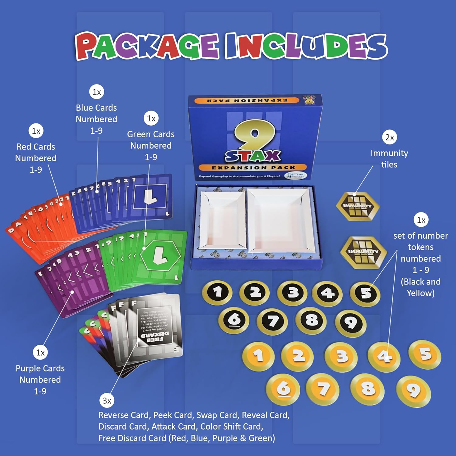 9Stax Paquete de expansión de juego de cartas, juego de cartas para toda la familia, diversión para niños, adolescentes y adultos, expande el juego