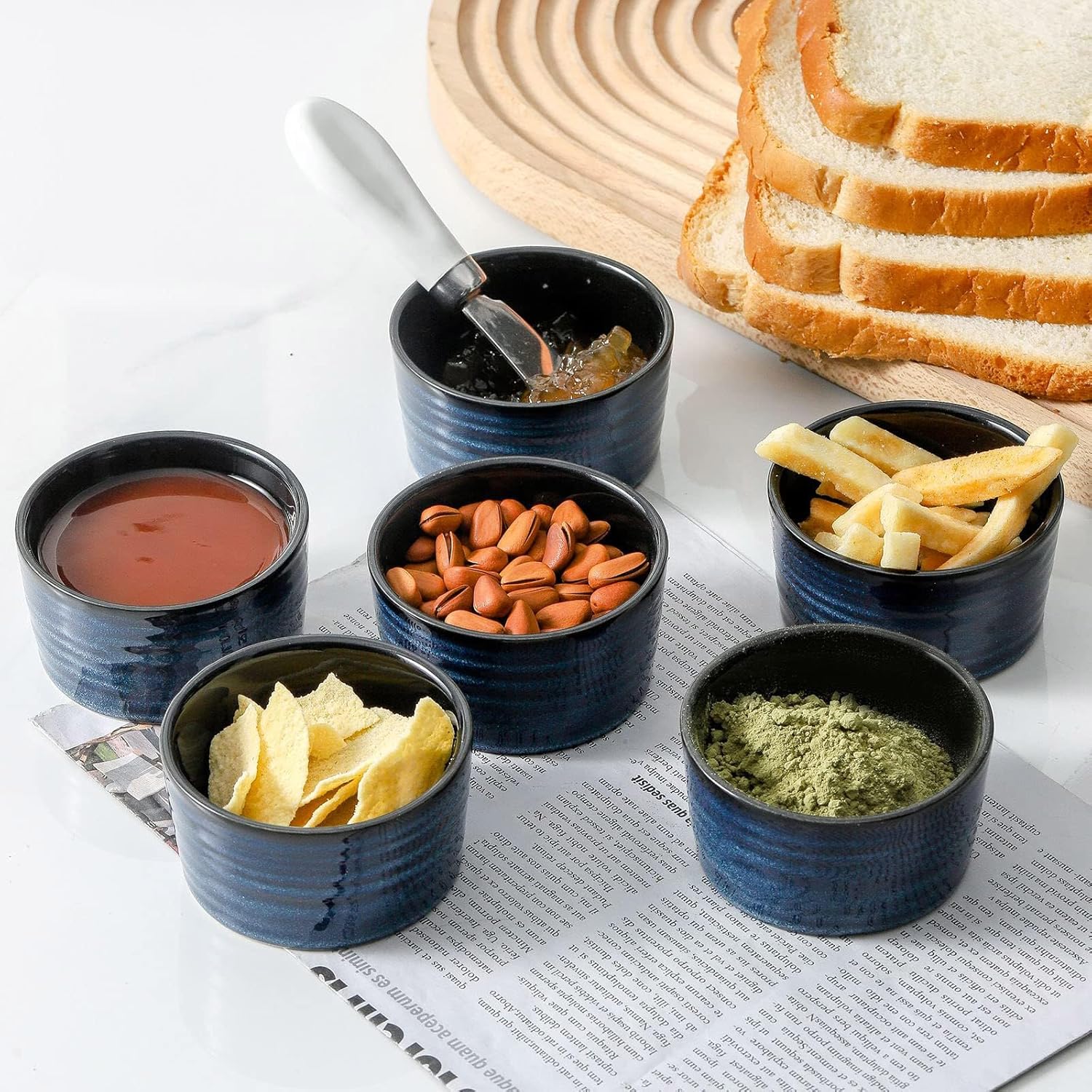 Juego de 6 moldes de cerámica para soufflé de 4 onzas, mini cuencos para hornear para cocina, tazas de salsa de porcelana para creme brulee, pudín,