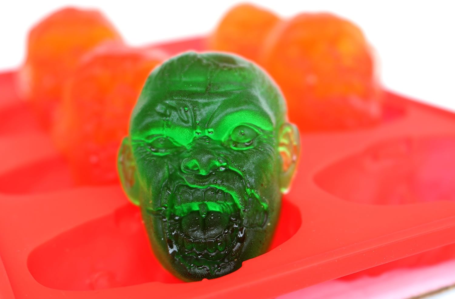SILICONE, bandeja para hacer dulces con cabeza de zombie, 8 cavidades realistas por bandeja, para gelatina, chocolates, adornos para cupcakes,