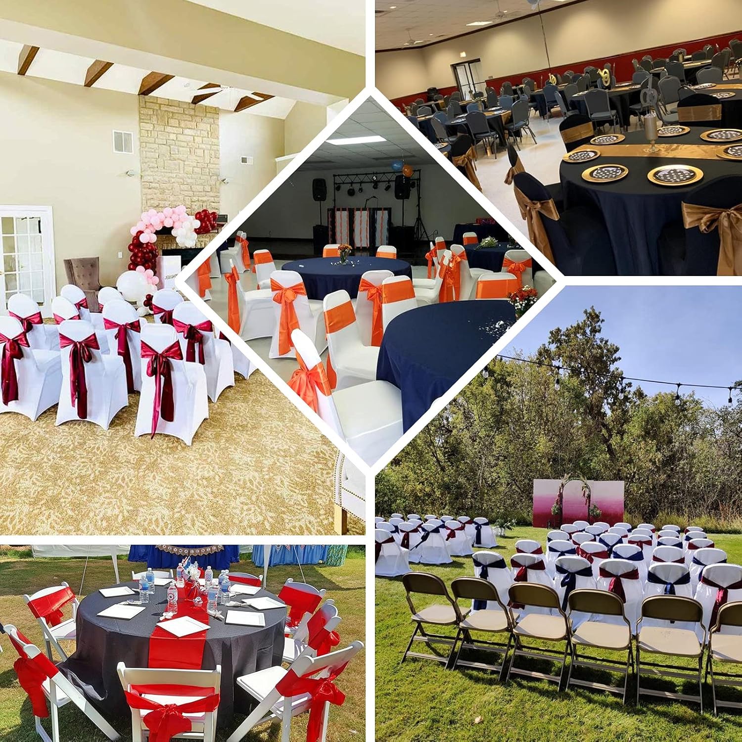 STANLE TRANDS Bandas de silla de poliéster satinado  lazo para decoración de bodas, fiestas, cumpleaños, recepción, decoración de todos los eventos