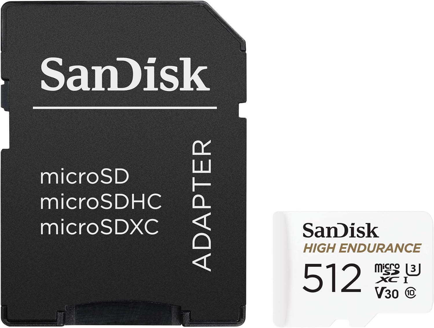 SanDisk Tarjeta microSDXC de video de alta resistencia de 512 GB con adaptador para cámara de tablero y sistemas de monitoreo del hogar – C10, U3,