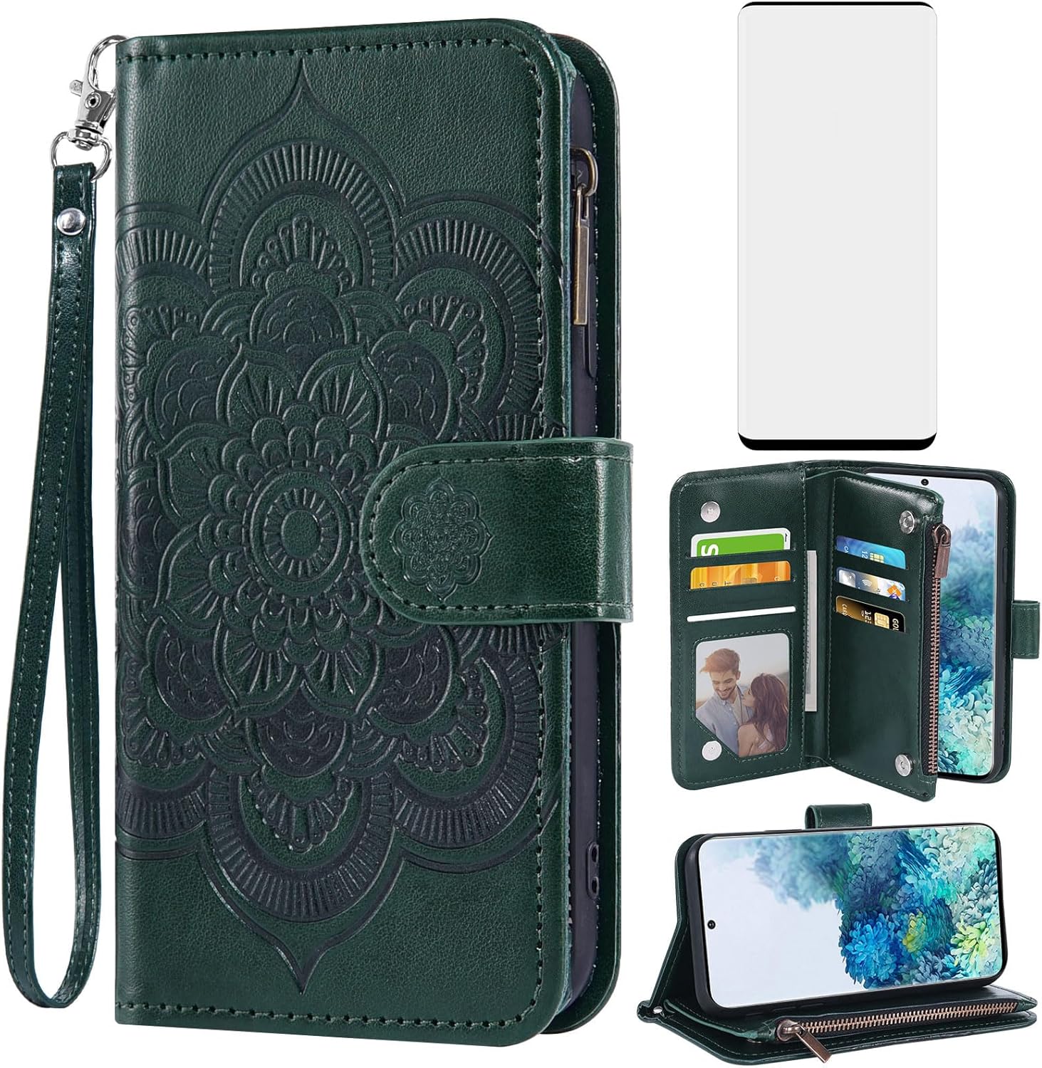 Asuwish Funda de teléfono para Samsung Galaxy S20 Plus S20+ 5G Funda tipo cartera con protector de pantalla de vidrio templado y tarjetero abatible,