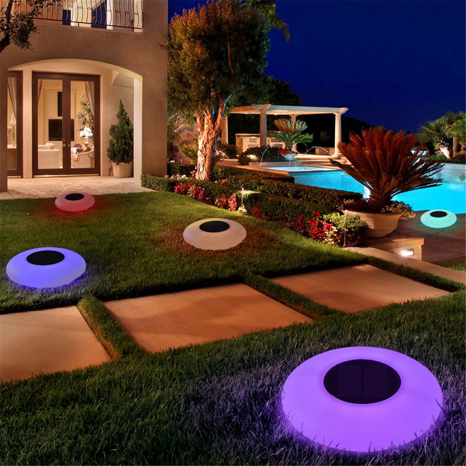 Luces LED solares inflables, luces solares flotantes para piscina, luces flotantes para piscina con LED multicolor, impermeables, luces de jardín al