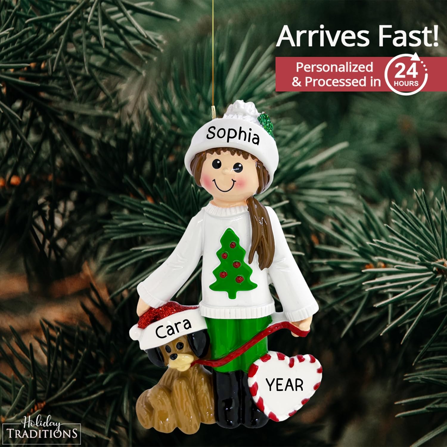 Adornos navideños personalizados para niña con perro 2024  Personalización rápida y gratuita las 24 horas  Nuevas decoraciones de Navidad para