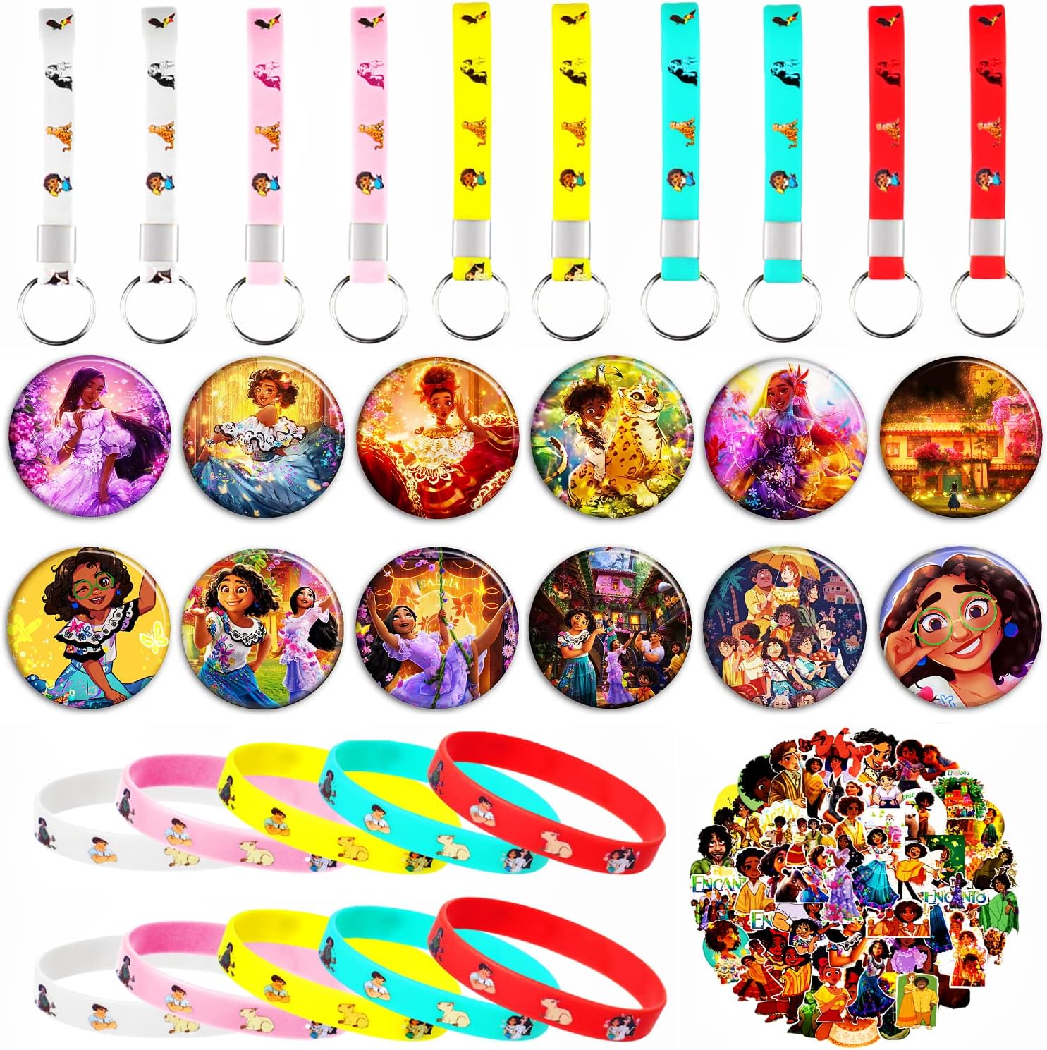 Stydecor Encant – Juego de recuerdos de fiesta de cumpleaños, 80 unidades suministros de fiesta encantadores, incluye 50 calcomanías, 10 pulseras,