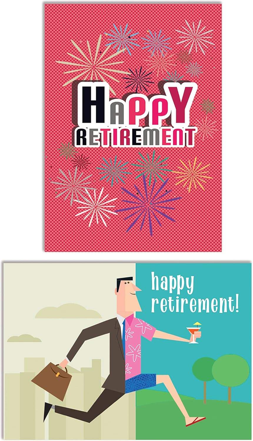 Better Office Products Paquete de 2 tarjetas de jubilación con sobres, felicitaciones por tu jubilación, tarjetas grandes (5 x 7 pulgadas), 2