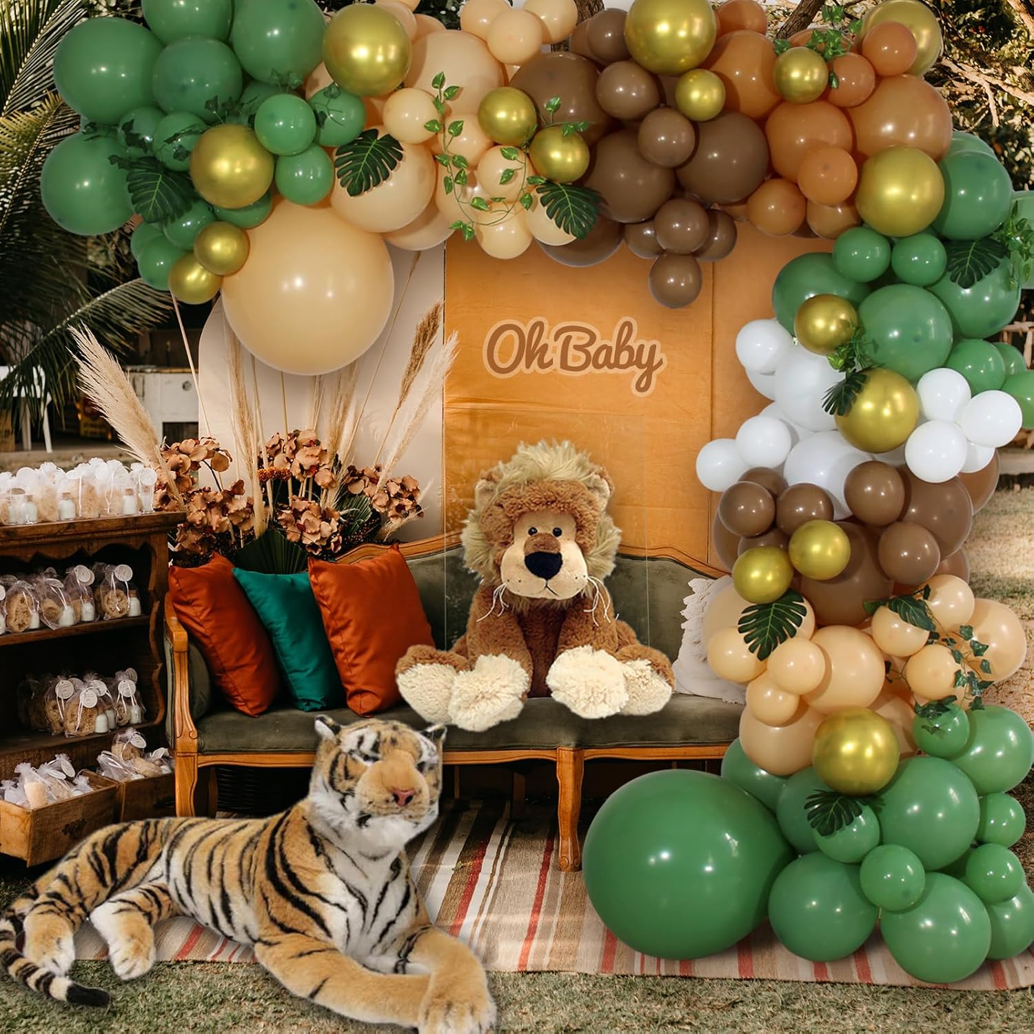 Kit de guirnalda de globos verde salvia y marrón, arco de guirnalda de globos de bosque salvaje, arco de guirnalda de globos retro verde dorado café