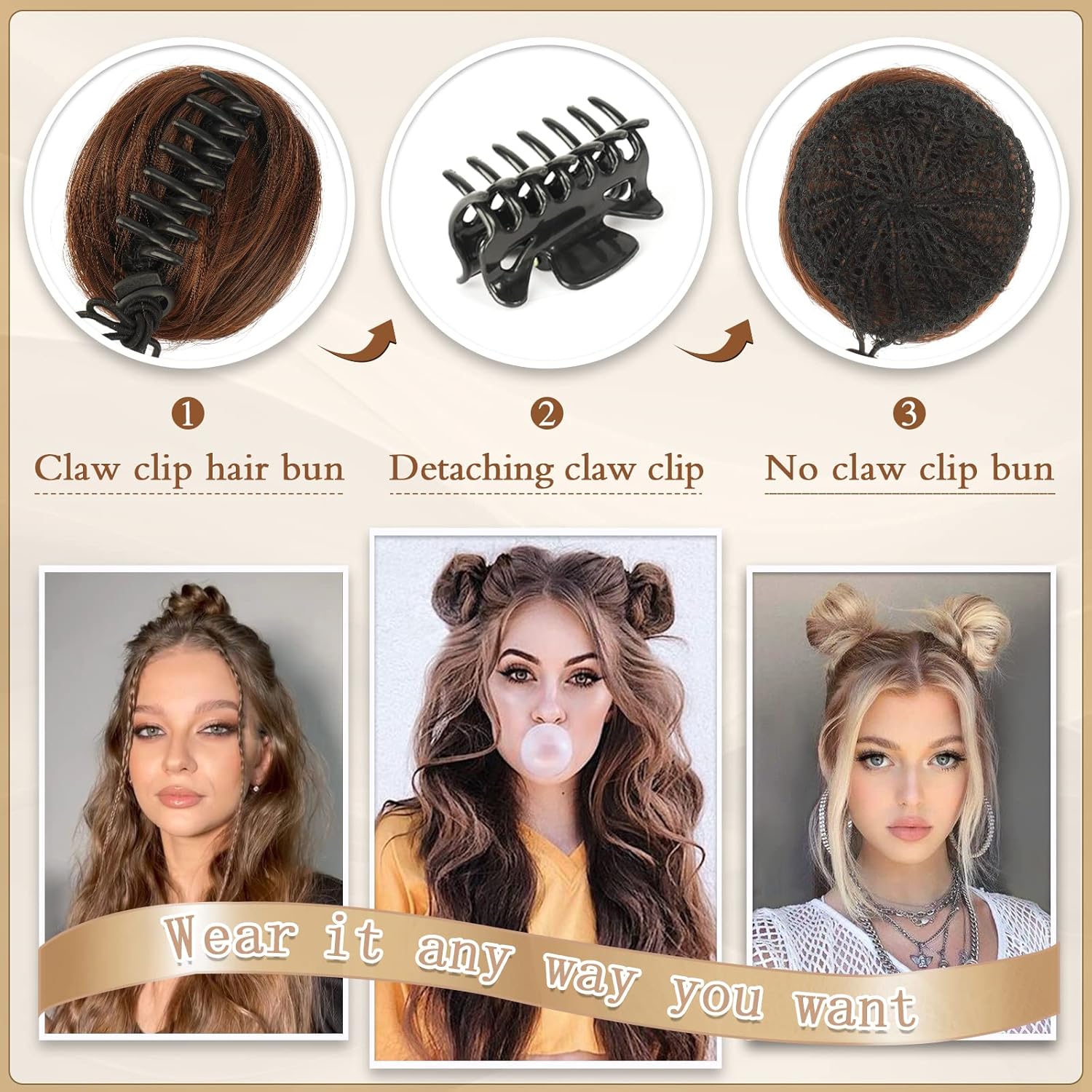 SOFEIYAN 2 piezas de extensiones de moño de pelo con clip de garra de pelo desordenado con orejas de gato, accesorio de peluca sintética en forma de