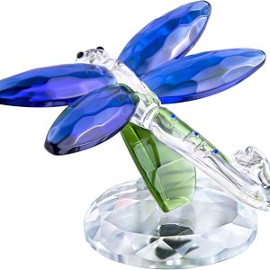 H&D HYALINE & DORA Figura de animales de cristal de cristal, libélula de pie azul, caja de regalo H&D HYALINE & DORA Figura de animales de cristal de cristal, libélula de pie azul, caja de regalo