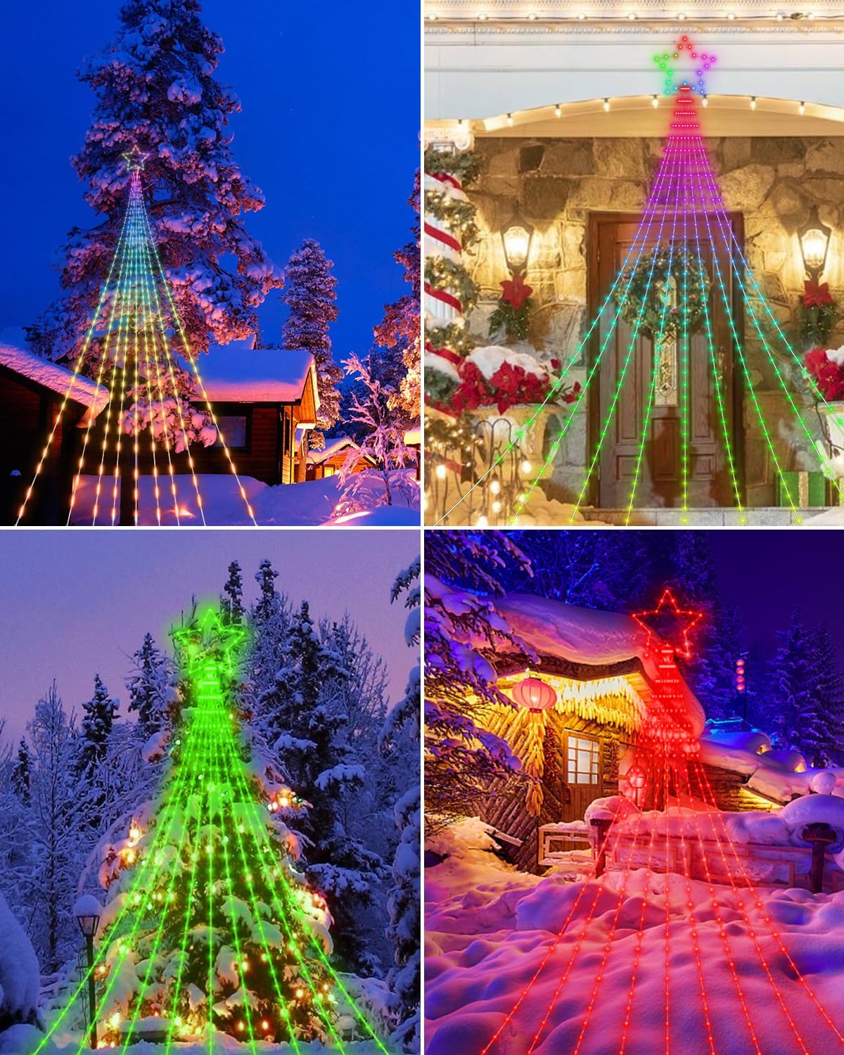 Guirnalda de luces de estrellas para decoración de Navidad al aire libre de 21 pies, luces LED RGB inteligentes para árbol, cascada, escenas