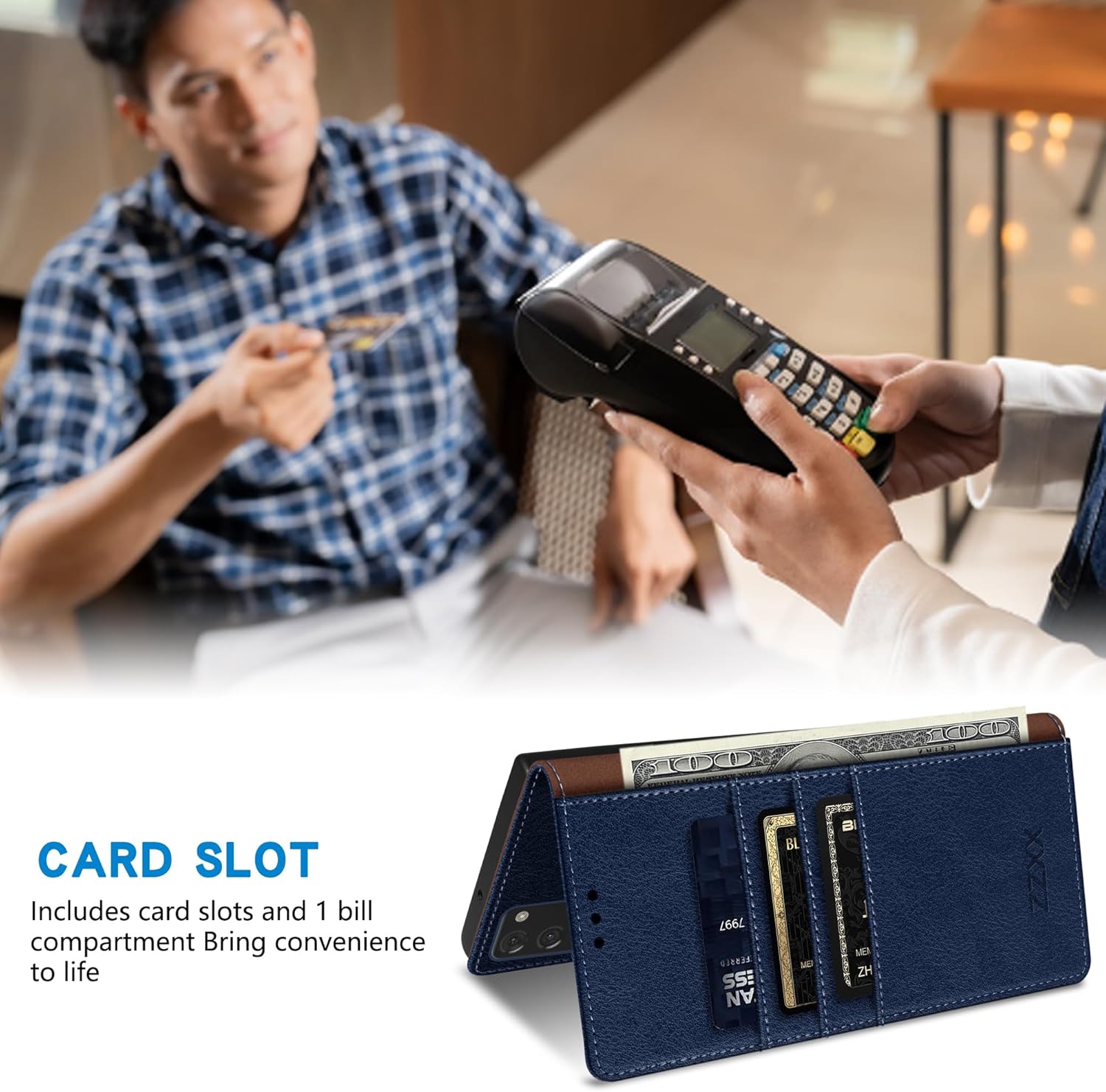 ZZXX Funda tipo cartera para Samsung Galaxy Note 20 con bloqueo RFID, soporte de ranura para tarjetas, funda protectora de cuero magnético fuerte