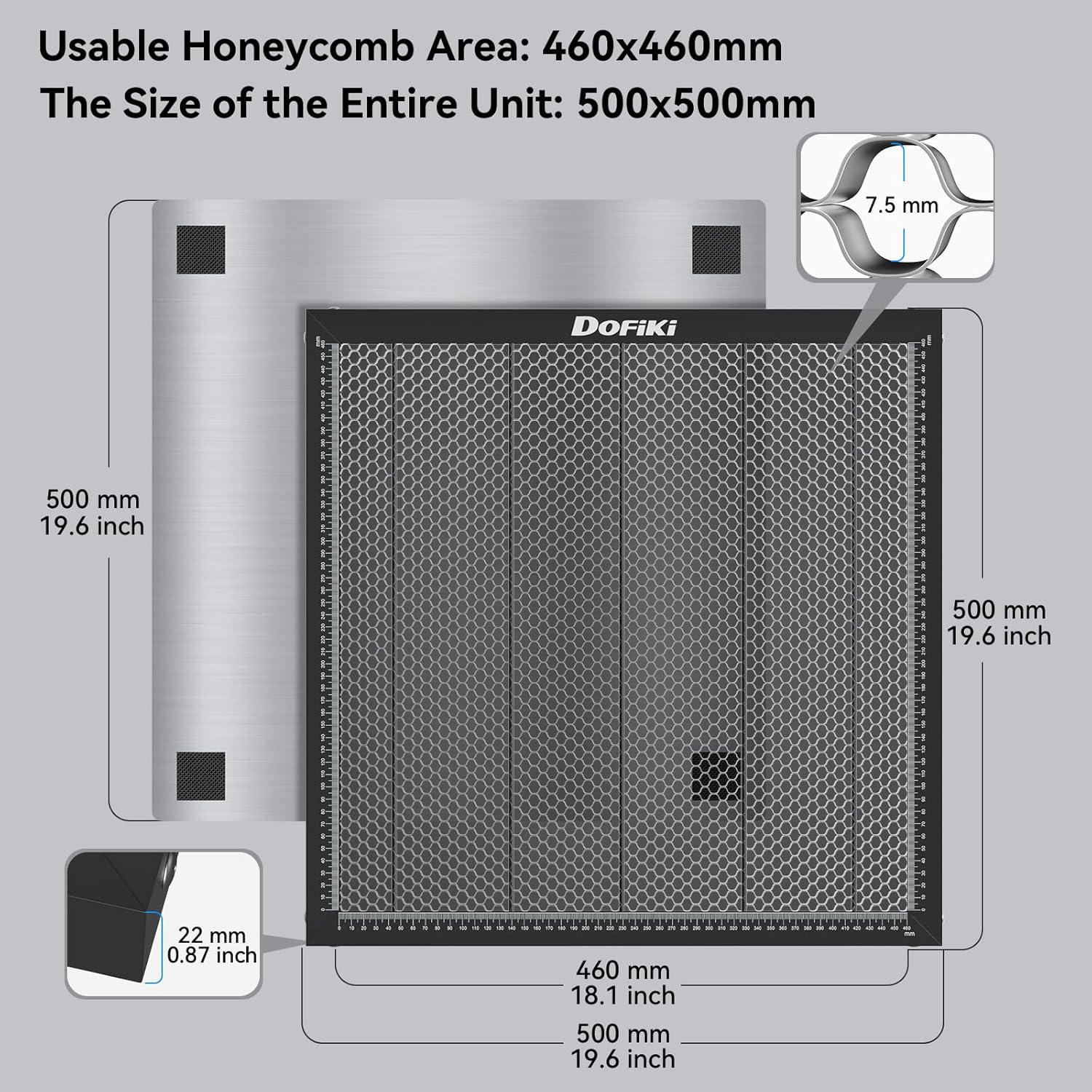Cama láser de panal de abeja de 19.685 in x 19.685 in, mesa de trabajo de panal de acero para la mayoría de grabadores láser, tamaño de corte de