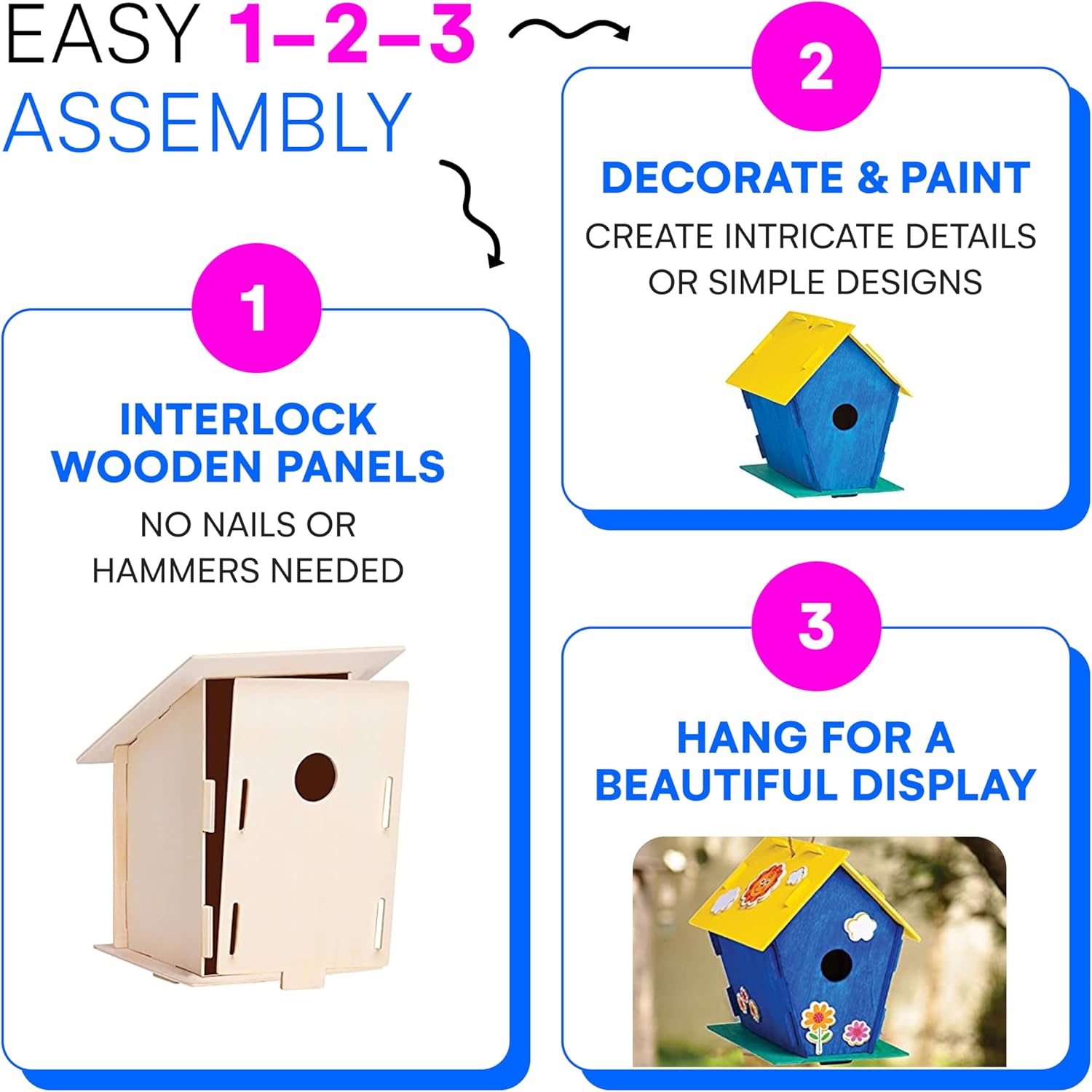 Neliblu 6 casas de pájaros de madera para manualidades, para niños, manualidades para adultos, con kits de casa de pájaros de madera sin terminar,