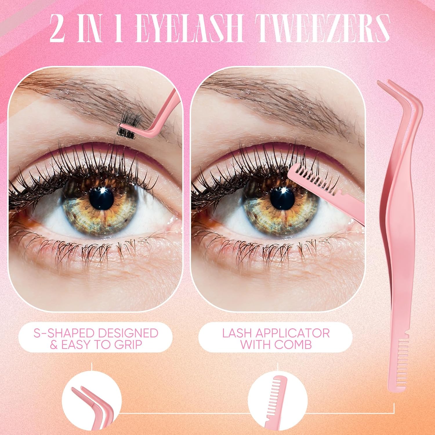 Juego de 6 herramientas aplicadoras de pestañas, pinzas de pestañas para extensiones de pestañas, tijeras de pestañas postizas de acero inoxidable,