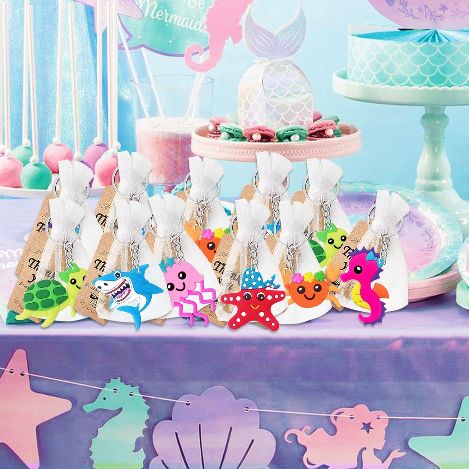 Paquete de 24 llaveros de tiburón para decoración de fiesta para invitados, fiesta de mundo submarino, cumpleaños de niños, fiesta de verano,