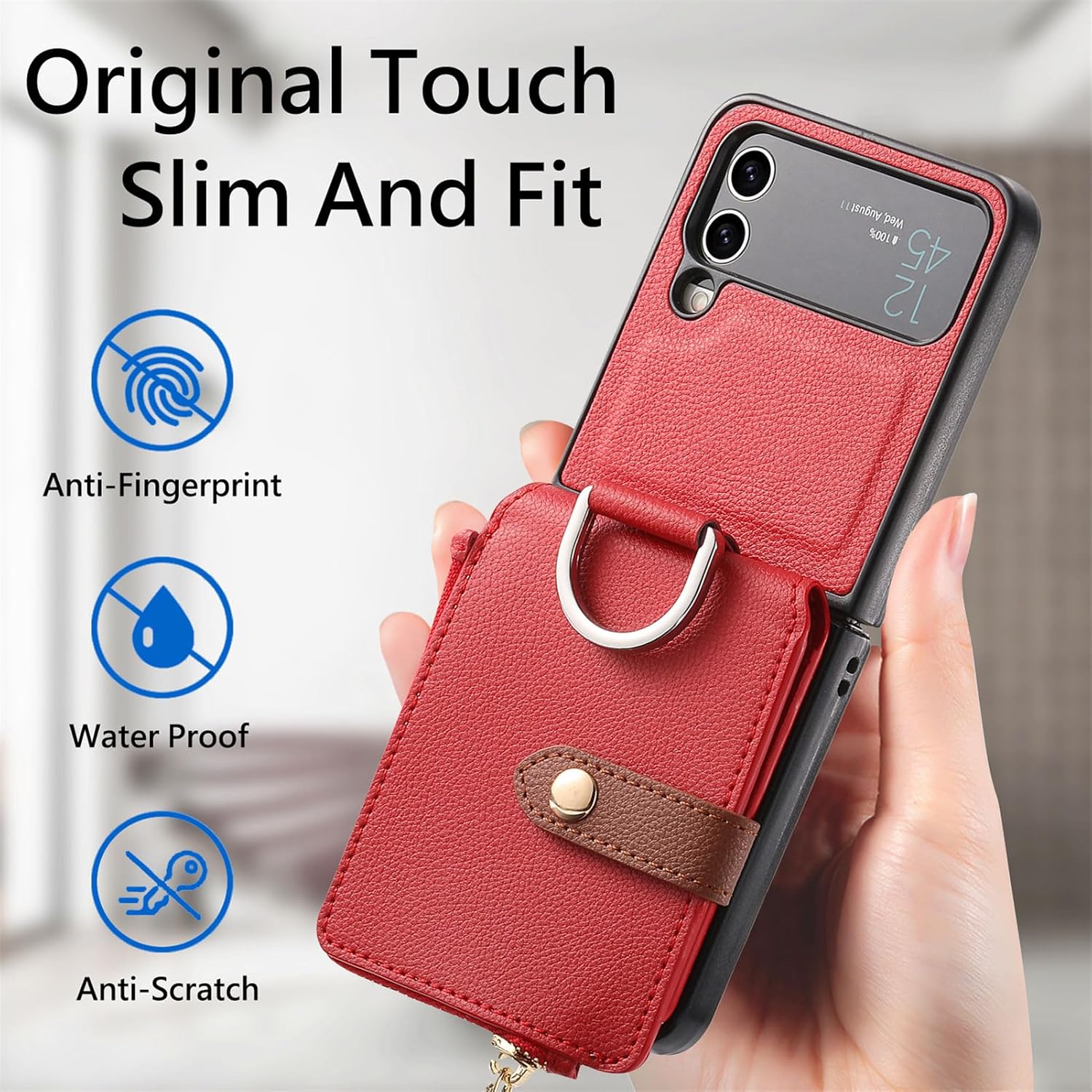 Asuwish Compatible con Samsung Galaxy Z Flip 3 5G 2021 – Funda tipo cartera y ranura para tarjetas, anillo con cierre magnético, a prueba de golpes,