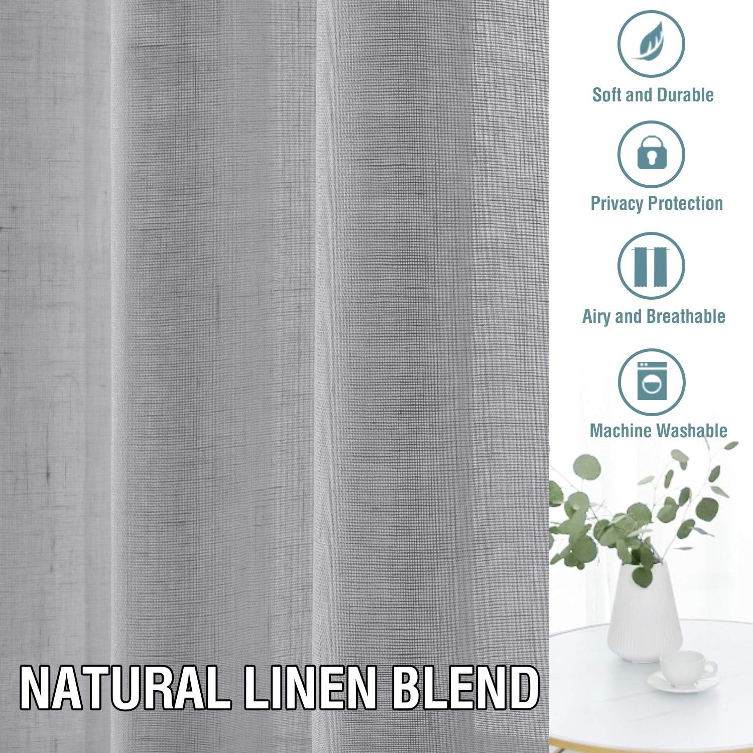 H.VERSAILTEX – Cortinas de mezcla de lino natural semitransparentes, con bolsillo para cortinero, filtrado de luz, 2 paneles, para sala de estar,