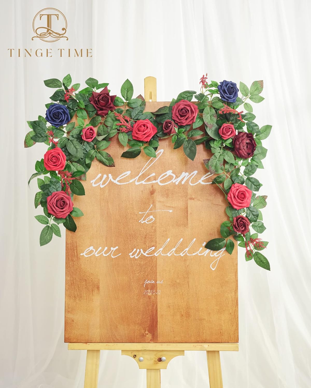 TINGE TIME Guirnalda de flores artificiales de 5 pies con tarjeta perfumada, guirnalda de rosas hecha a mano, guirnalda floral para decoración de