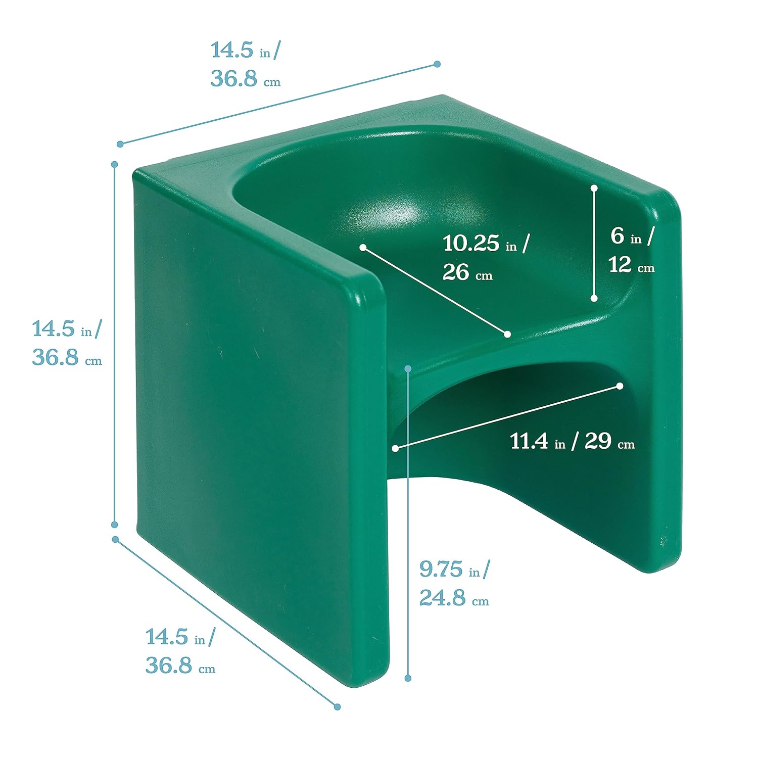 ECR4Kids Tri-Me 3 en 1 silla cubo, muebles para niños, color verde