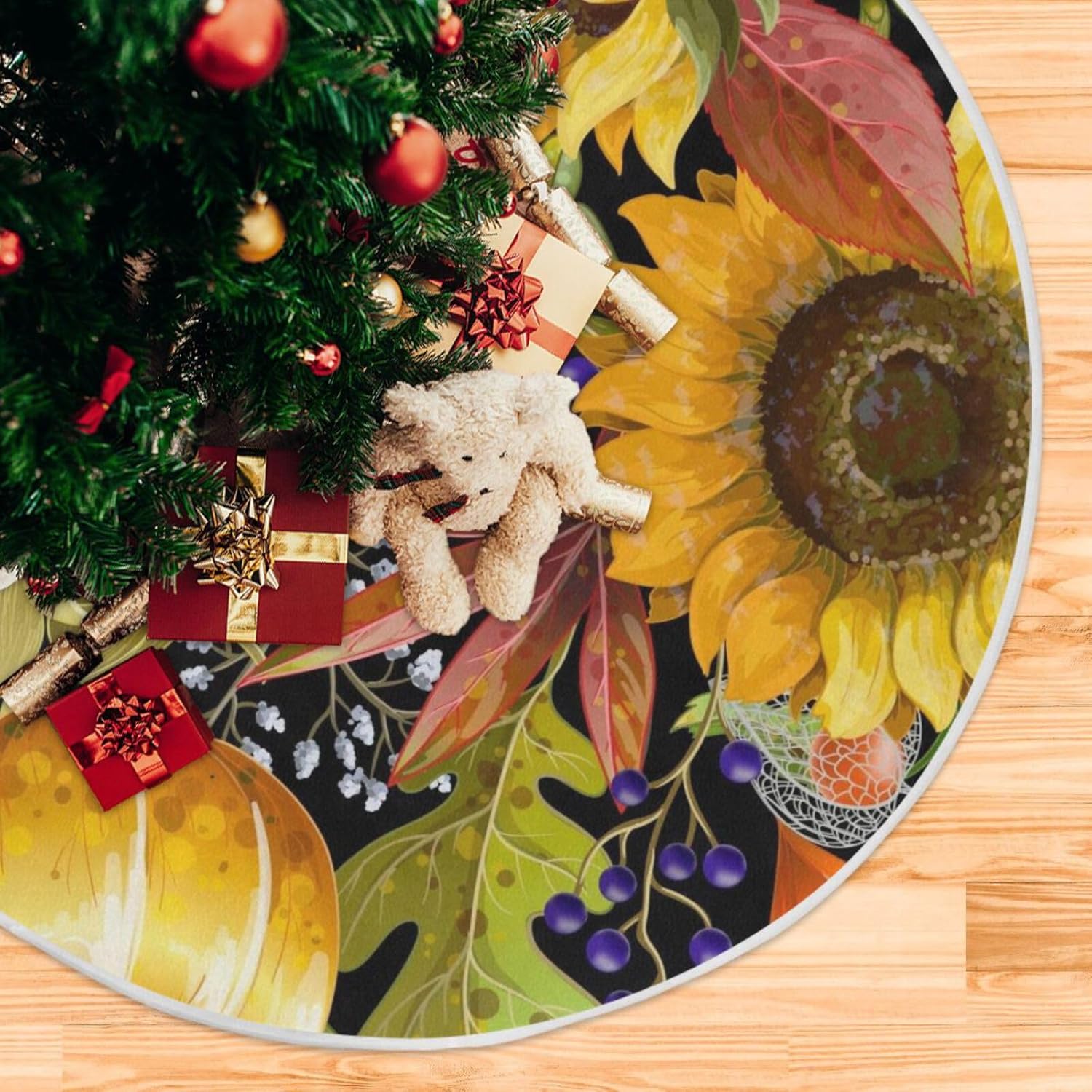 Faldones de árbol de calabazas, girasoles de otoño, falda de árbol feliz Navidad, faldas de árbol para árboles grandes, árbol de decoración de