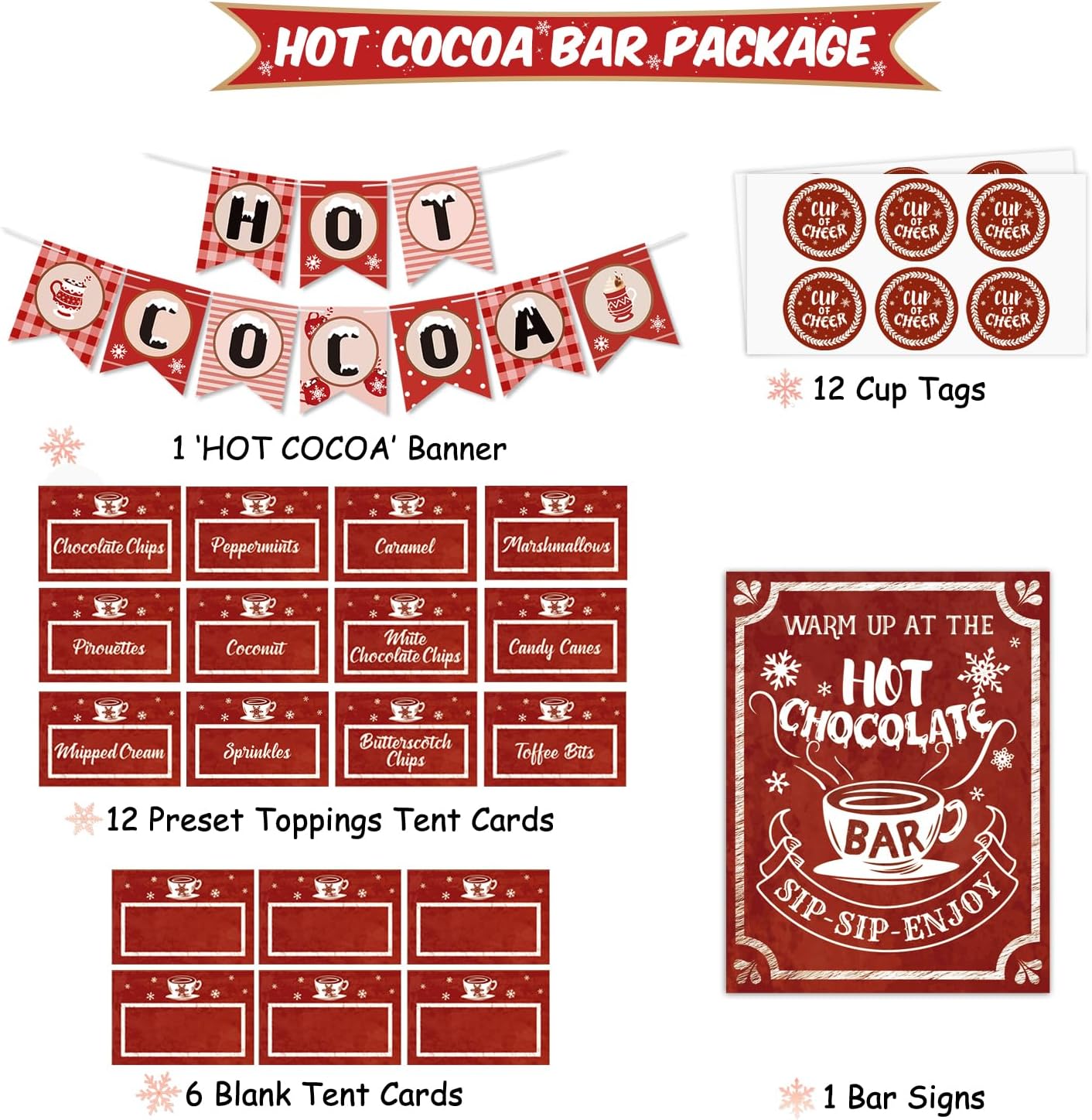 Kit de barra de cacao caliente, pancarta de chocolate caliente, letrero de barra de chocolate caliente, tarjetas de tienda, etiquetas de taza,