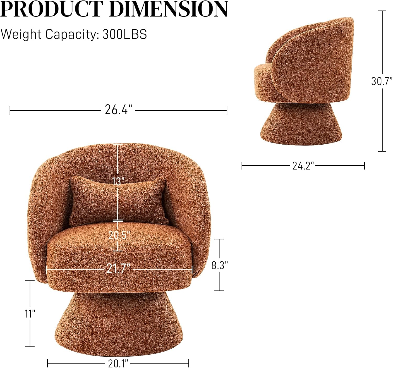 OUYESSIR Sillas giratorias de barril, silla giratoria de 360 grados, silla redonda moderna con almohada, sillas de sala de estar de tela cómoda para
