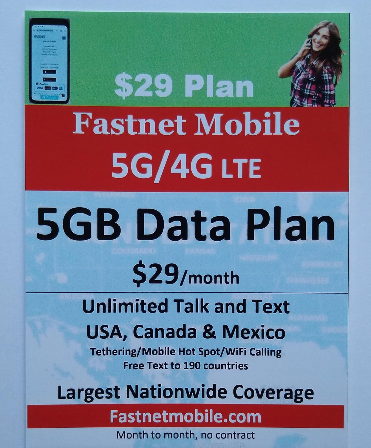 Plan móvil de 5 GB de $15 por mes. Plan de datos móviles premium en 4G LTE, velocidad 5G con llamadas y texto ilimitados, punto de acceso móvil,