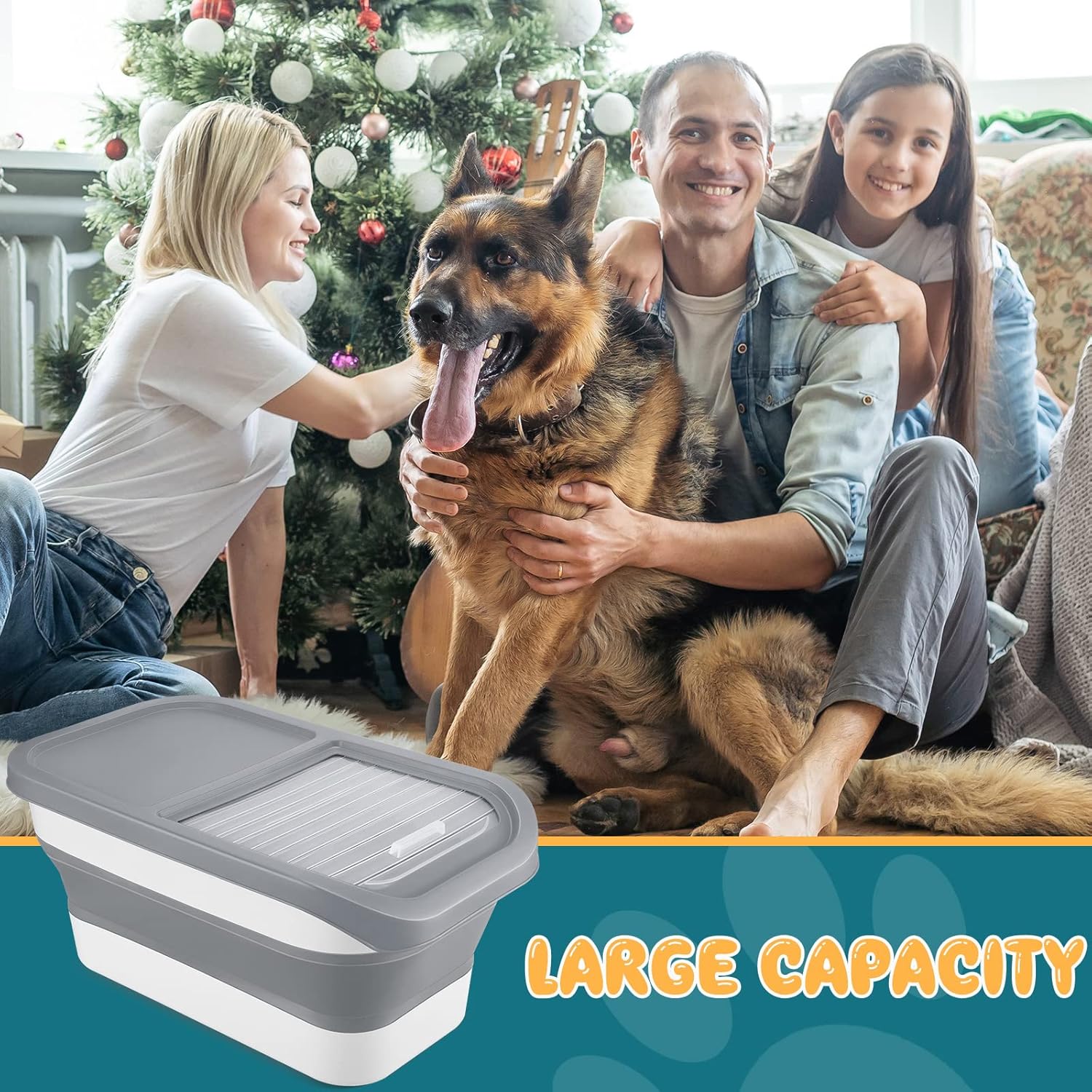 Roshtia Paquete de 3 contenedores plegables de almacenamiento de alimentos para perros de 13 libras con tapas, contenedor de alimentos plegable para