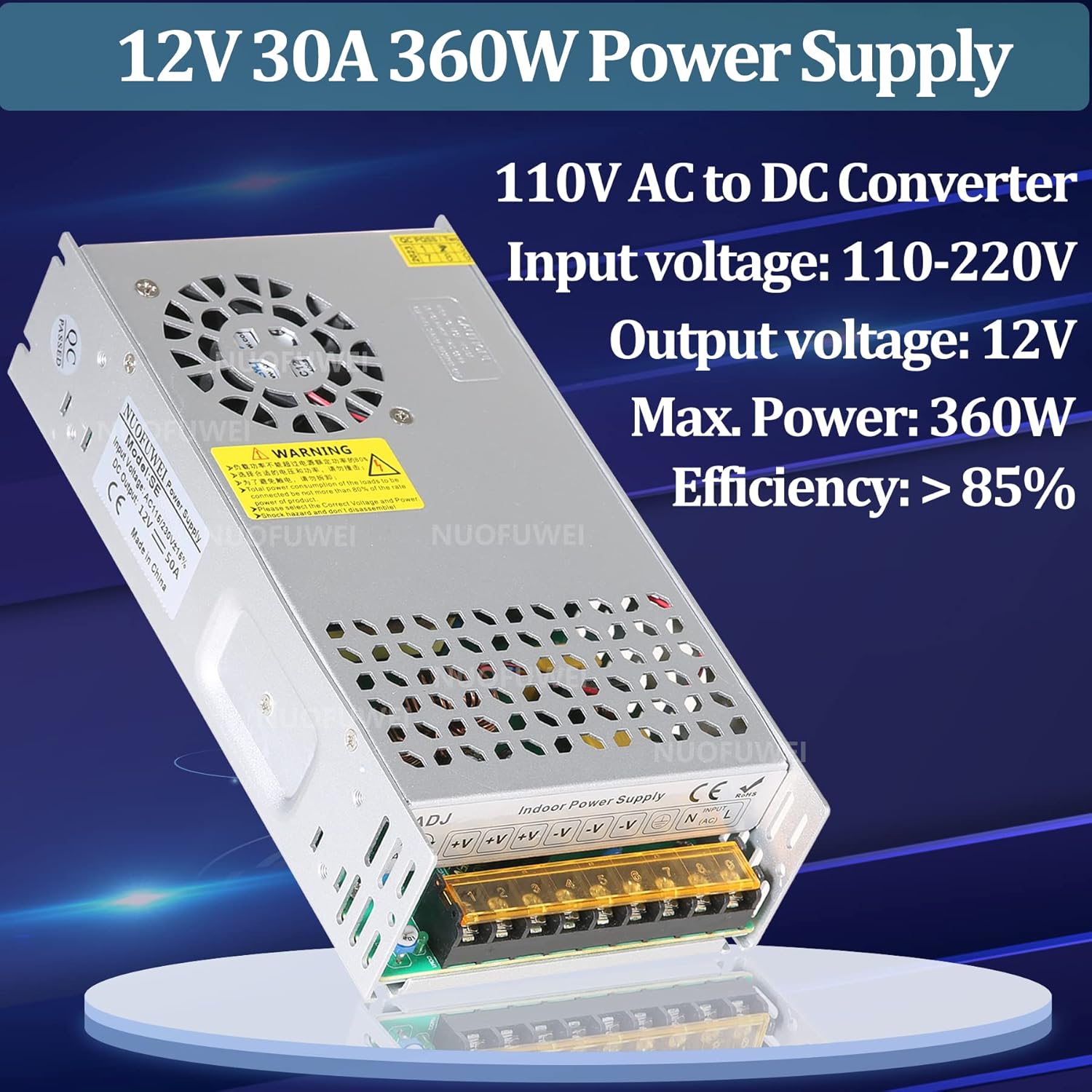 Nueva versión DC 12V 30A 360W Fuente de alimentación 110V AC a 12V DC Convertidor Adaptador de fuente de alimentación 12V 30A 360W Transformador de