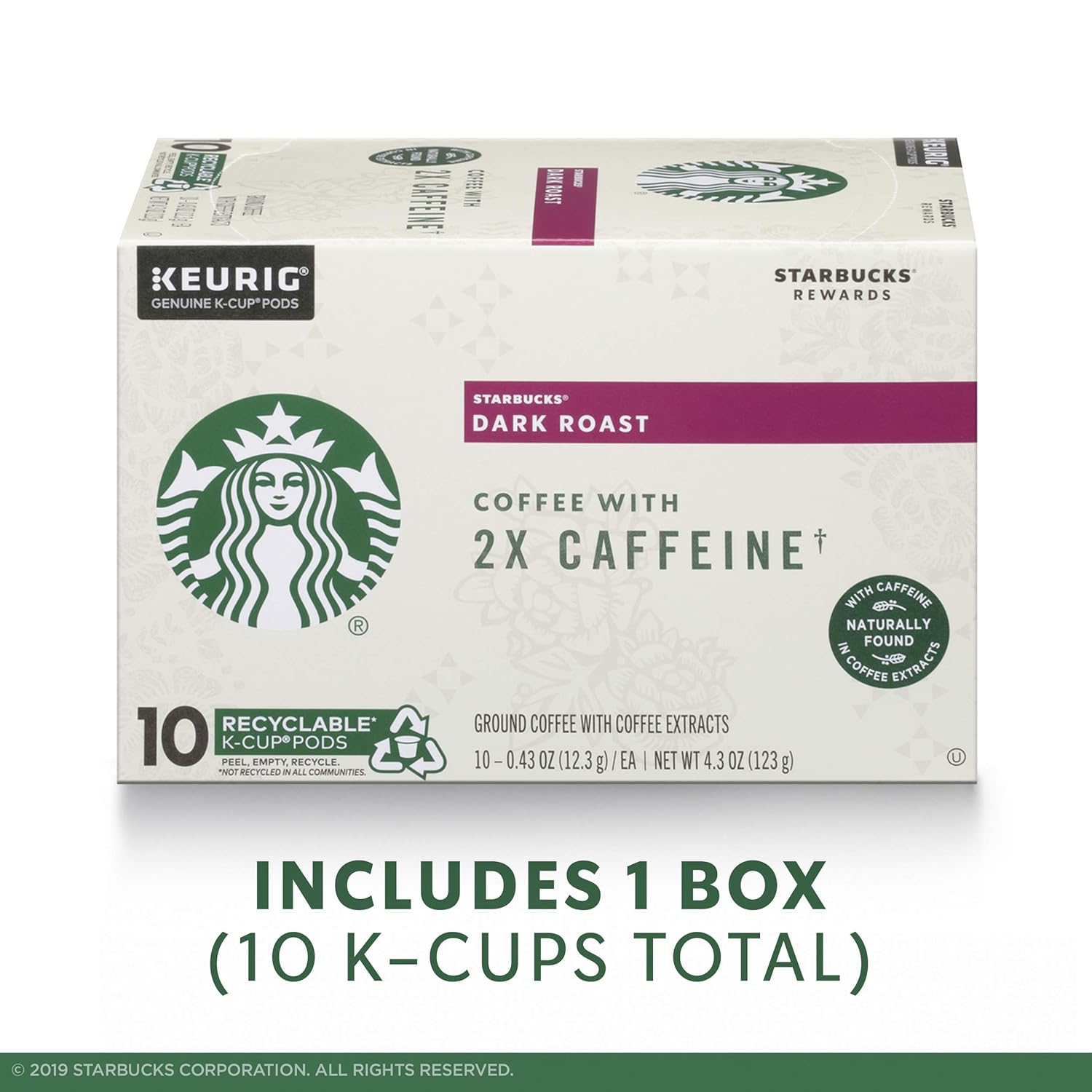 Starbucks K-Cups de café tostado oscuro con 2 veces más cafeína, cápsulas de café para cafeteras Keurig, 1 caja (10 cápsulas)