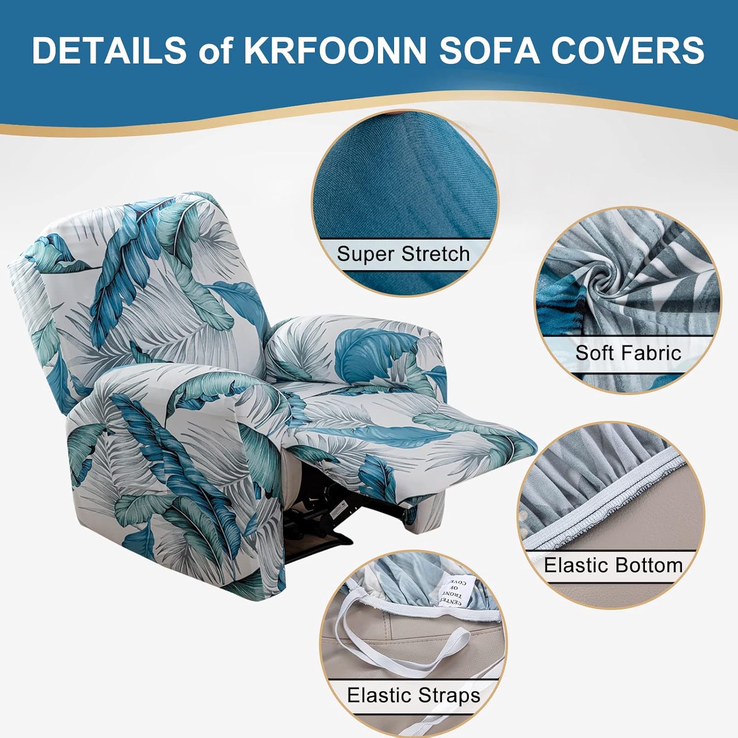 KRFOONN Fundas elásticas para sofá reclinable con estampado, 4 piezas, colección Fallon, fundas para sillas de niño perezoso, protector de muebles,