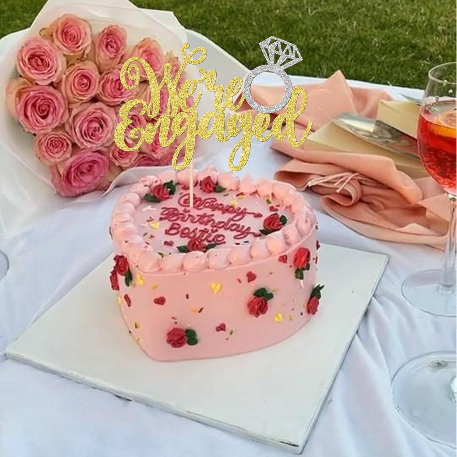 1 anillo de diamantes con purpurina para decoración de tartas con la frase “We Engaged”, decoración para bodas, compromisos, fiestas temáticas,