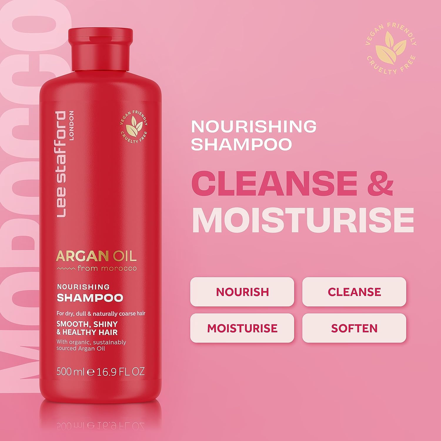 Lee Stafford Champú nutritivo de aceite de argán, 16.9 onzas líquidas, mejor para cabello seco opaco y encrespado  Cabello brillante y sedoso
